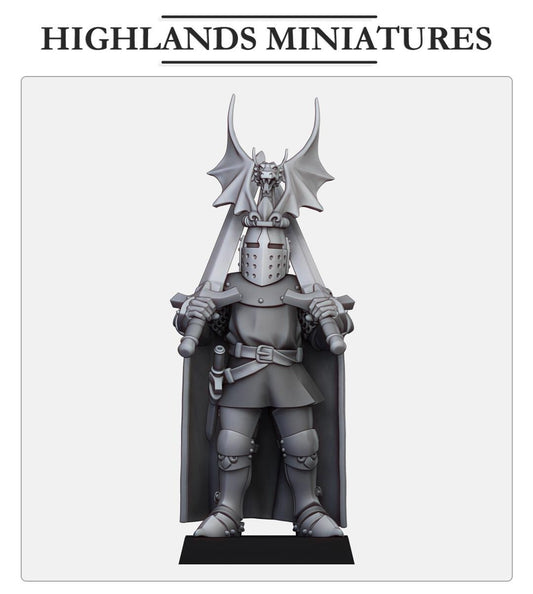 Highland Miniatures - Dismounted Sir Jaume with dual swords - Fantasy / D&D (Custom Order)