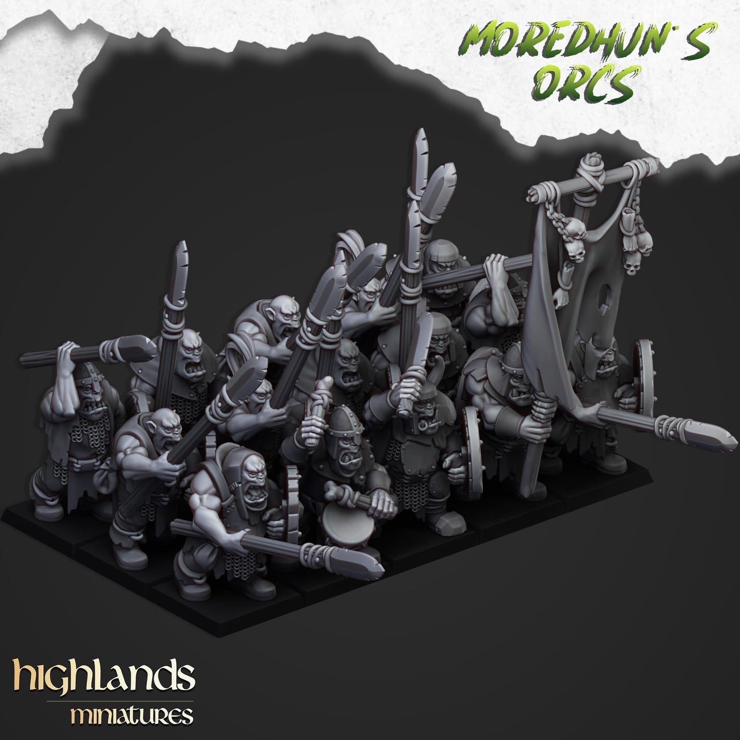 Highland Miniatures Orc Warriors with Hand Weapons or Spears - Fantasy / D&D (Custom Order) - product image 2 of 2