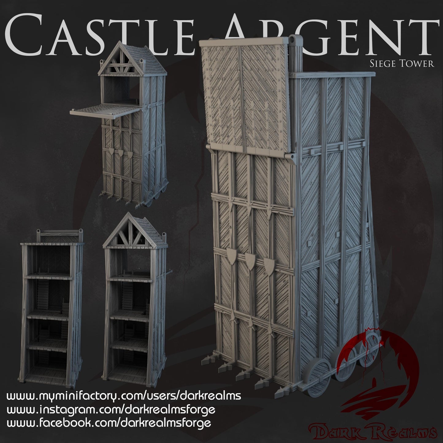 Dark Realms Castle Argent - Siege Tower - Printed on FDM Bambu Lab X1 Carbon (Custom Order) - product image