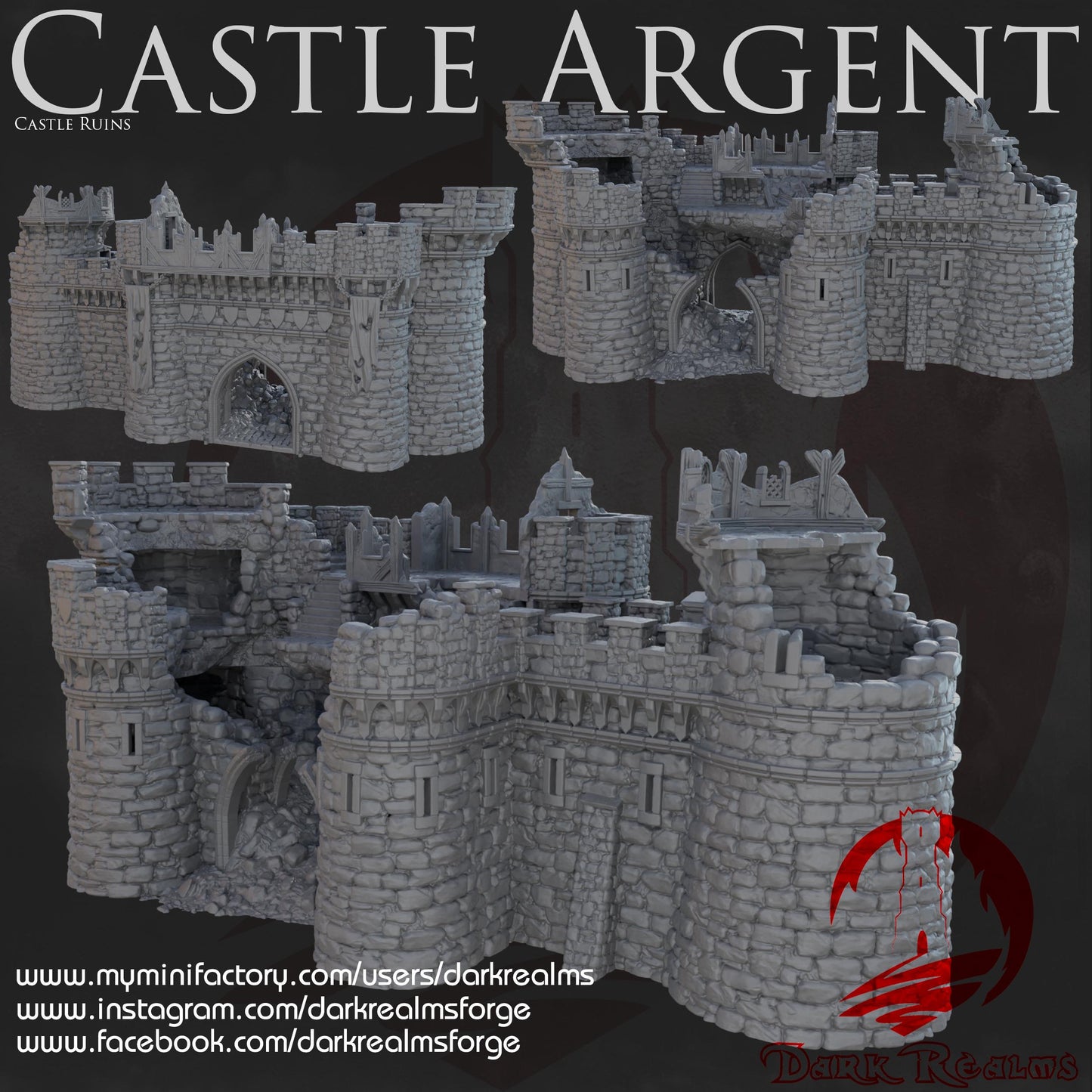 Dark Realms Castle Argent - Ruined Gate & Walls- Printed on FDM Bambu Lab X1 Carbon (Custom Order) - product image