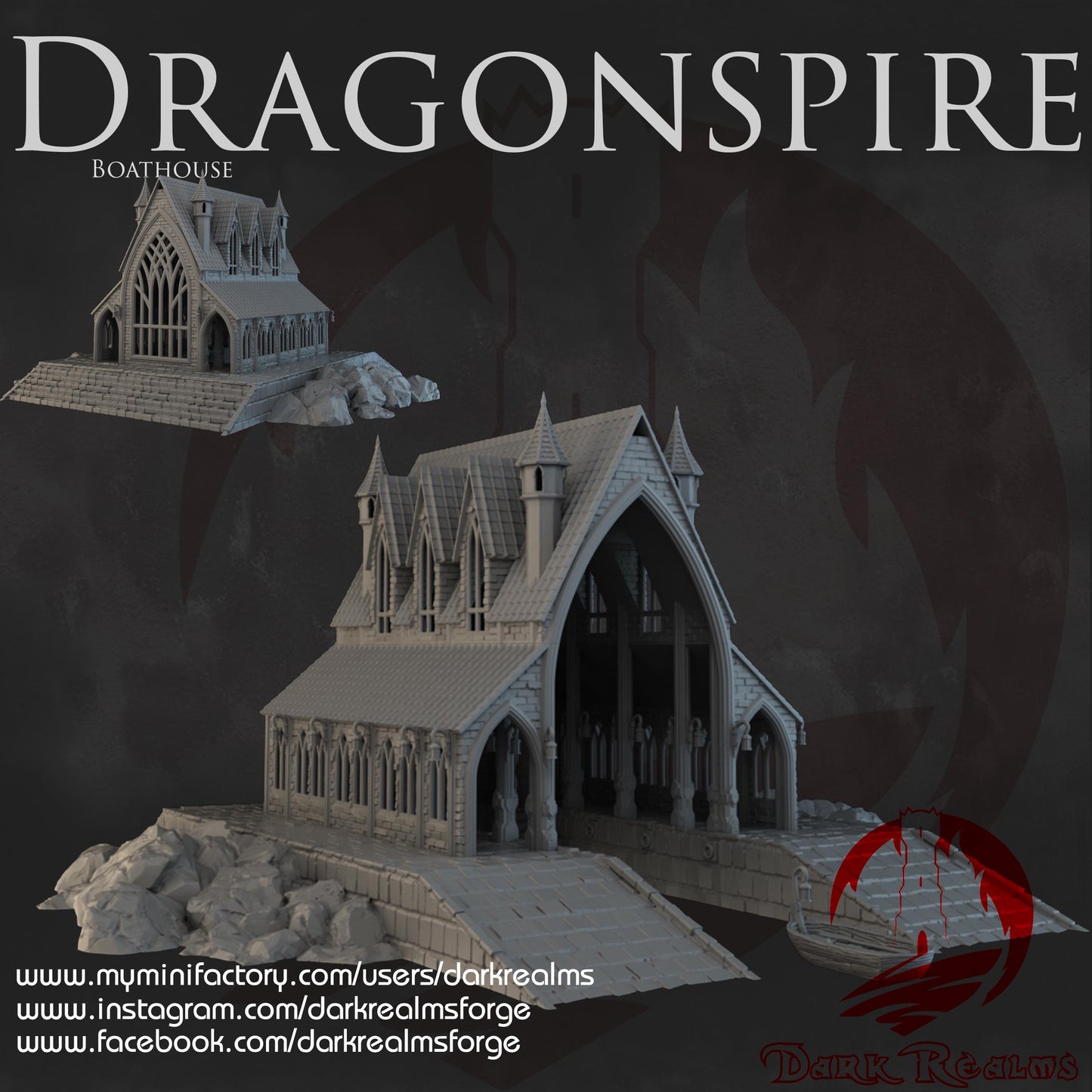Dark Realms Dragonspire Wizarding School - Boathouse - Printed on FDM Bambu Lab X1 Carbon (Custom Order) - product image