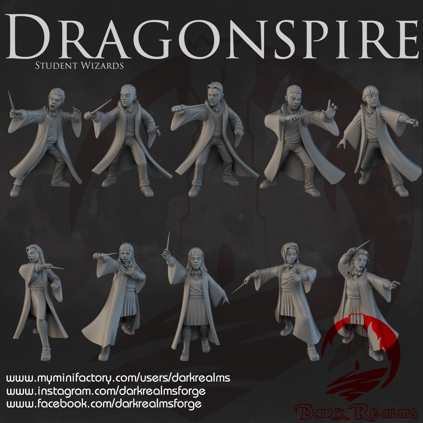 Dark Realms Dragonspire Wizarding School - Students - Printed on FDM Bambu Lab X1 Carbon (Custom Order) - product image