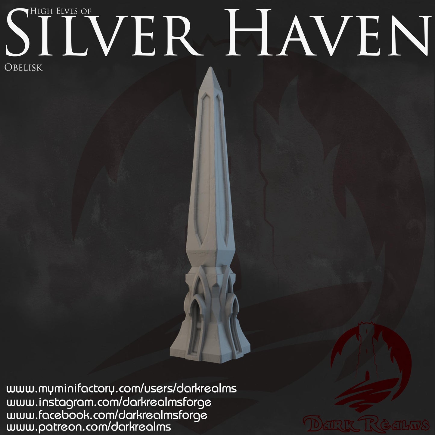 Dark Realms Silver Haven - Obelisk- Printed on FDM Bambu Lab X1 Carbon (Custom Order) - product image