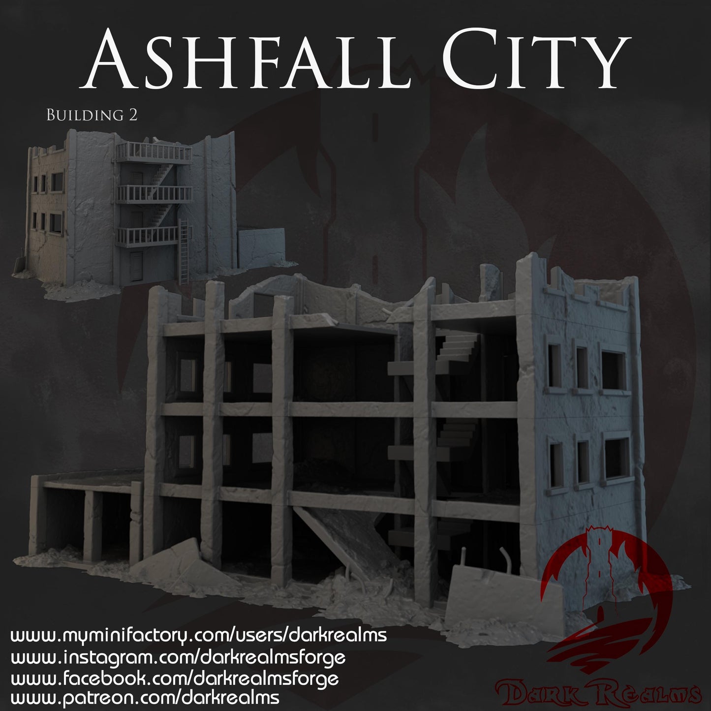Dark Realms Ashfall City - Building 2 - Printed on FDM Bambu Lab X1 Carbon (Custom Order) - product image