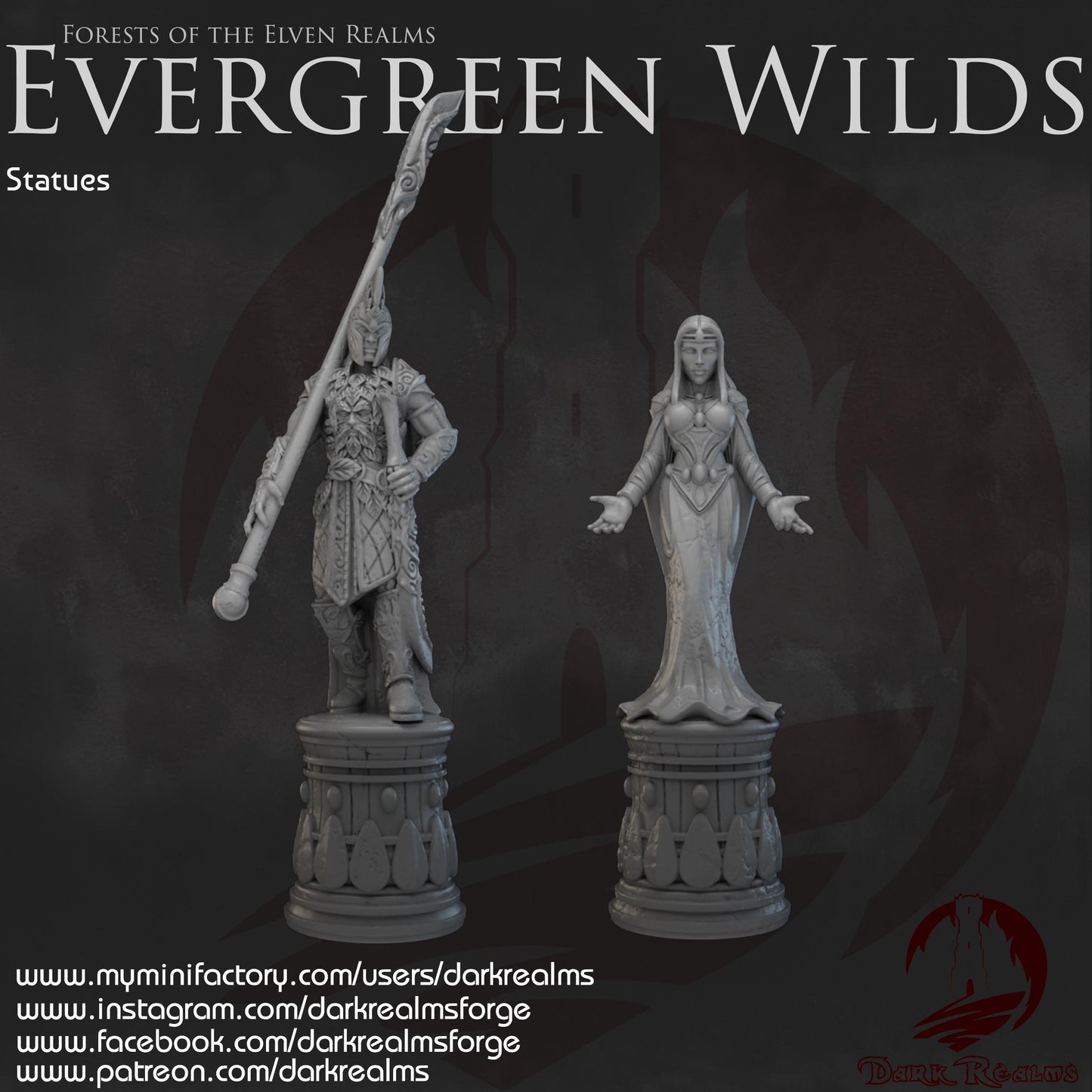 Dark Realms Evergreen Wilds - Elven Statues - Printed on FDM Bambu Lab X1 Carbon (Custom Order) - product image