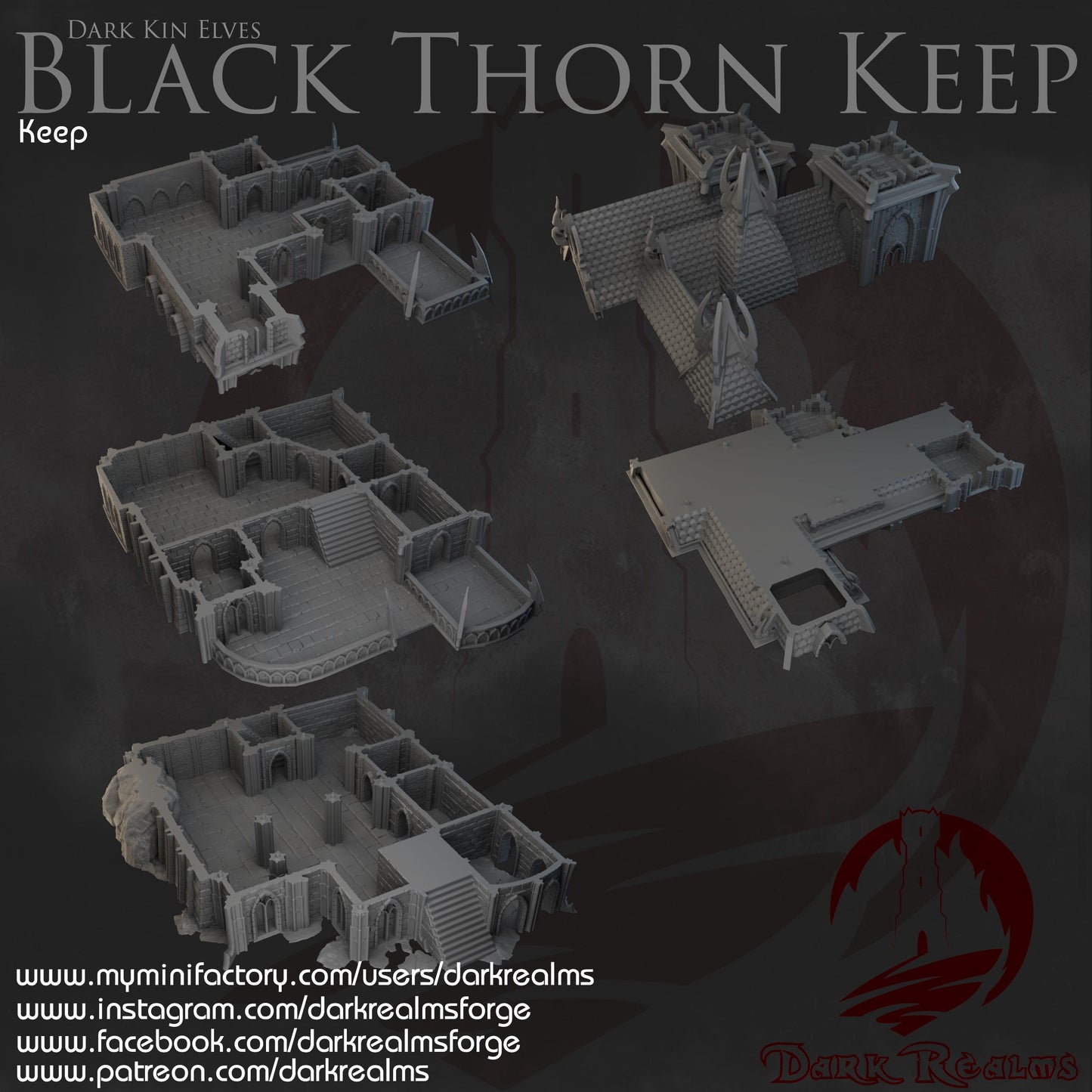Dark Realms Dark Kin Elves - Black Thorn Keep - Printed on FDM Bambu Lab X1 Carbon (Custom Order) - product image 2 of 2