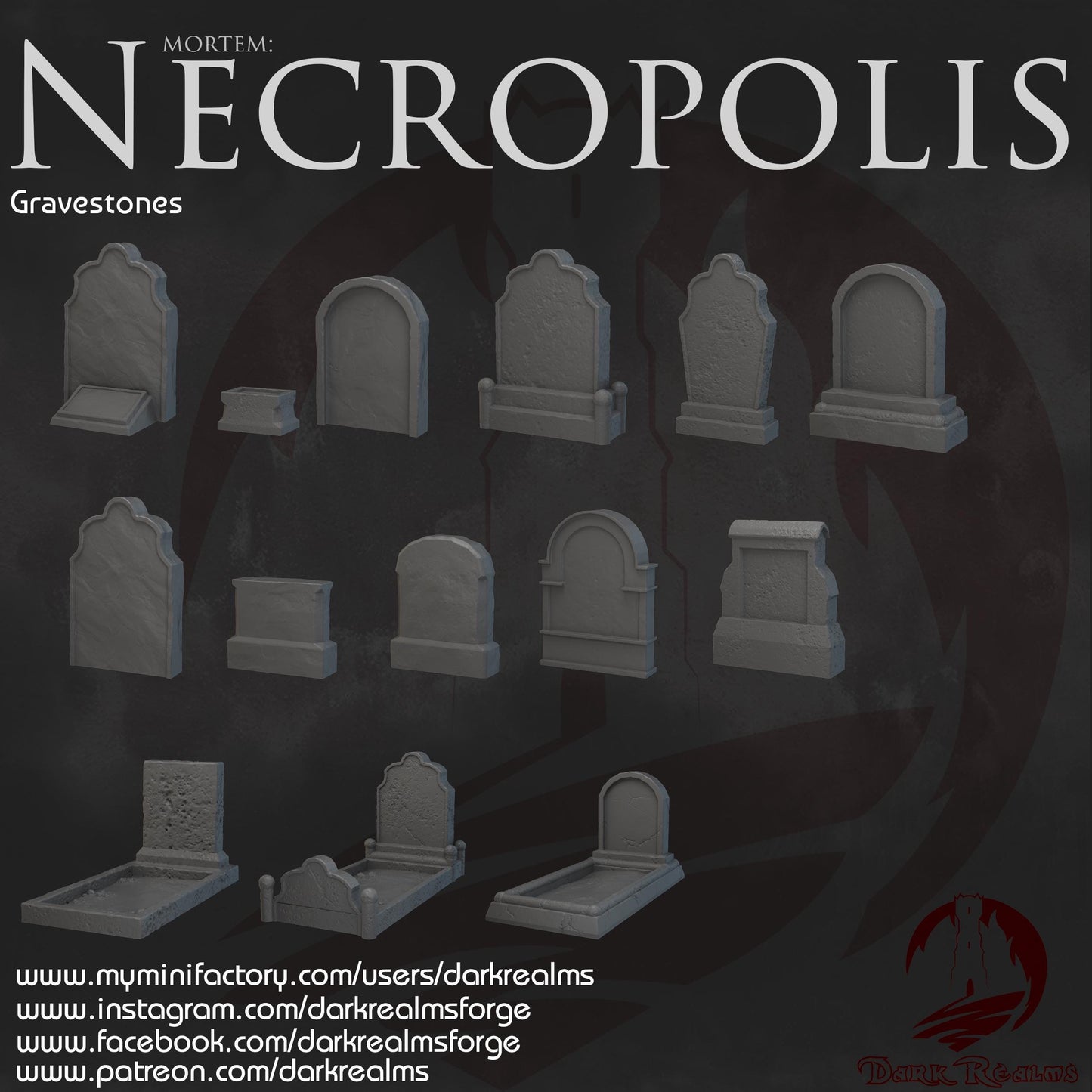 Dark Realms Necropolis - Gravestones - Printed on FDM Bambu Lab X1 Carbon (Custom Order) - product image