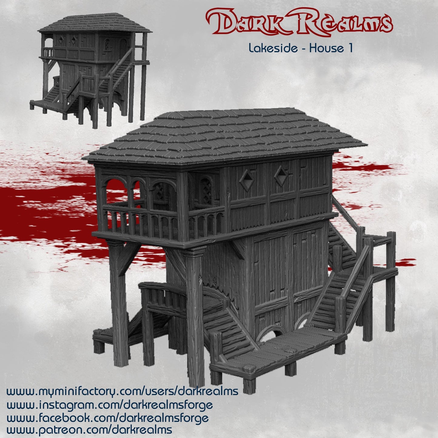 Dark Realms Fantasy Scenery - Lakeside House 1 - Printed on FDM Bambu Lab X1 Carbon (Custom Order) - product image