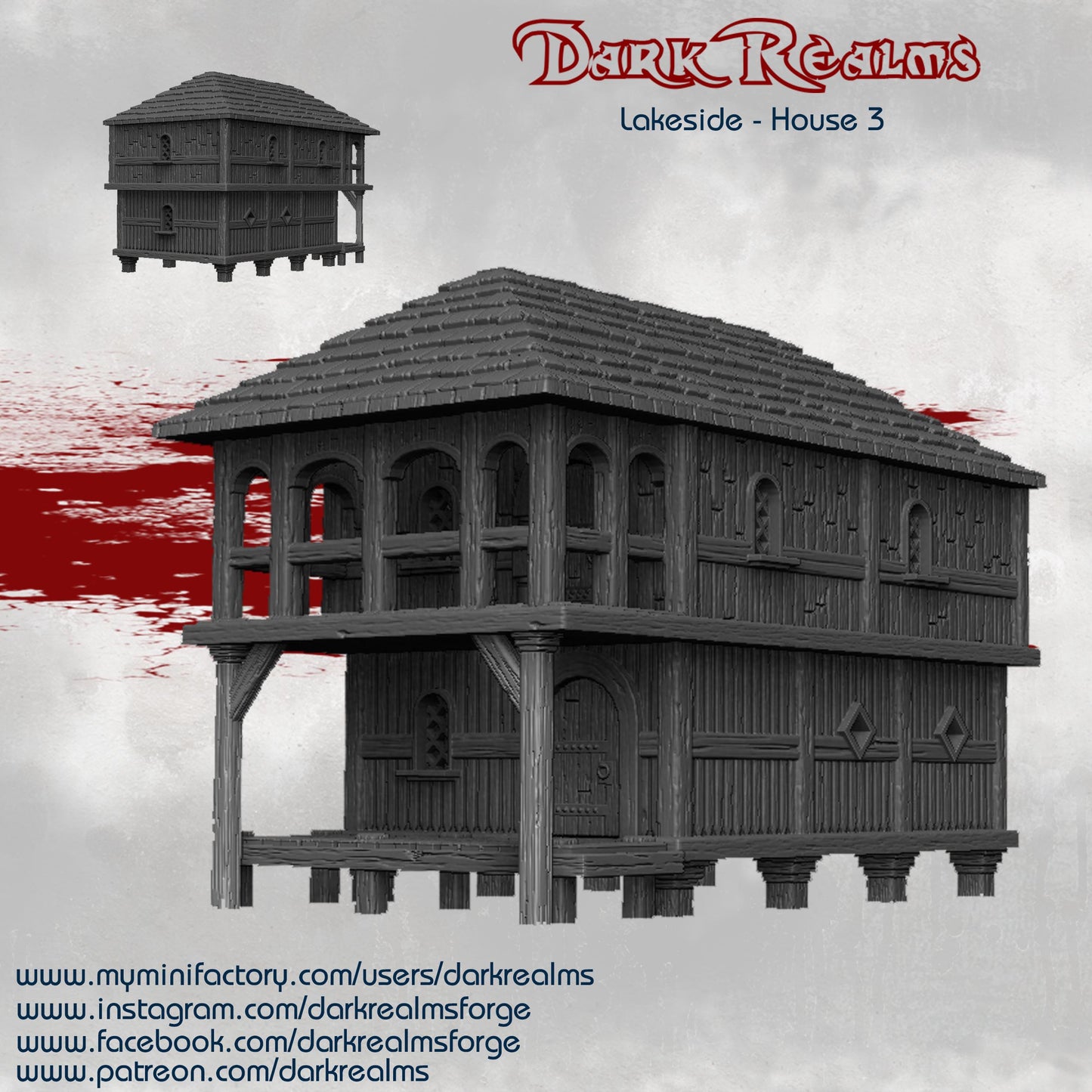 Dark Realms Fantasy Scenery - Lakeside House 3 - Printed on FDM Bambu Lab X1 Carbon (Custom Order) - product image