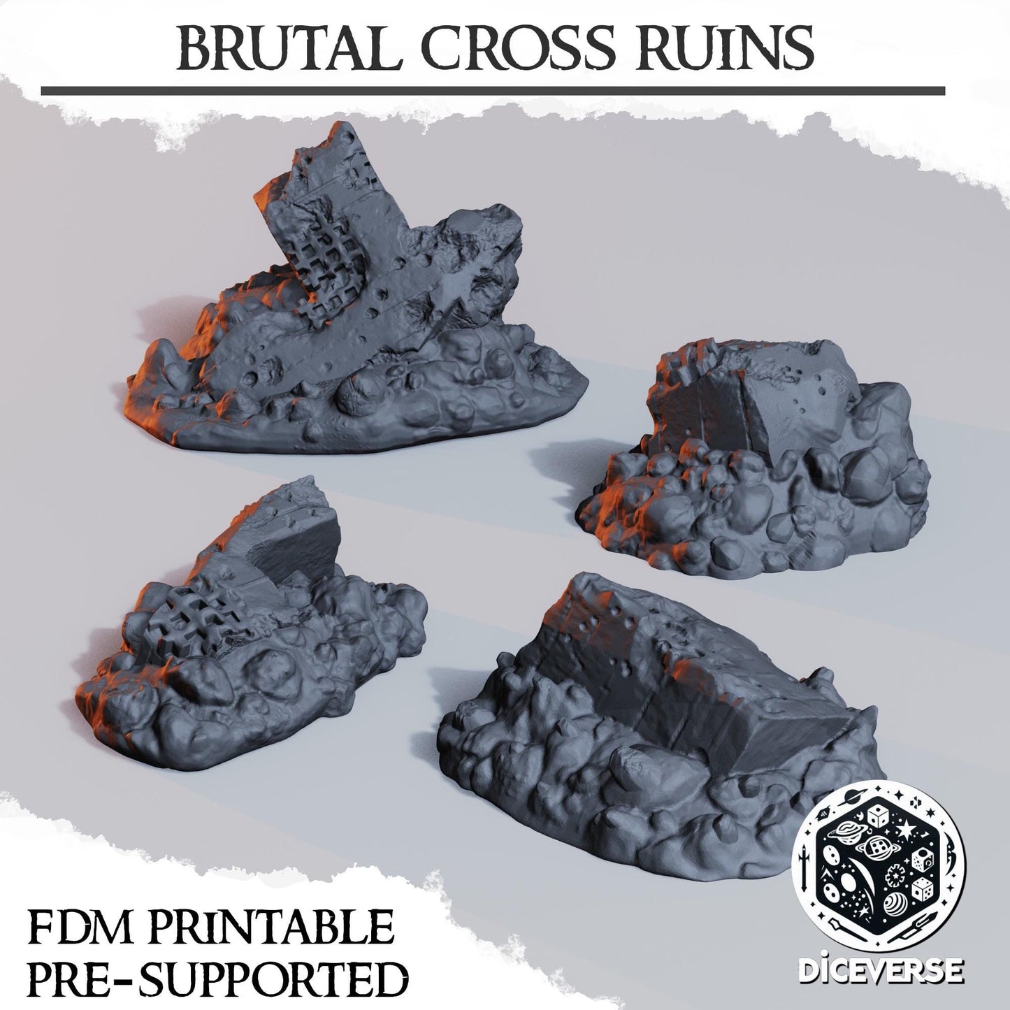 Diceverse Trench Terrain: Brutal Cross Ruins - Trench Compatible (Custom Order) - product image