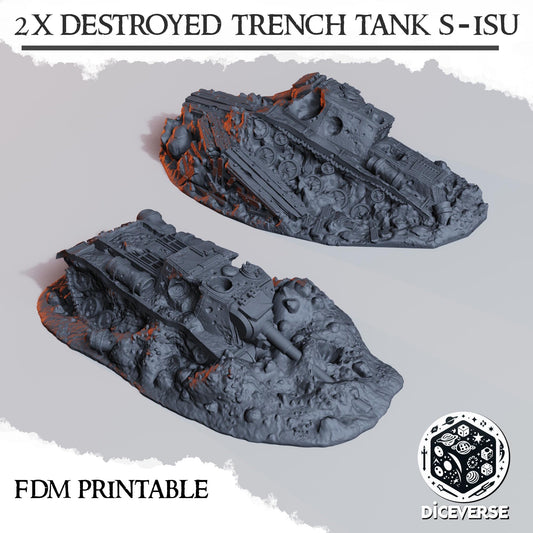 Diceverse Trench Terrain: Destroyed S-ISU - Trench Compatible (Custom Order) - product image 2 of 2