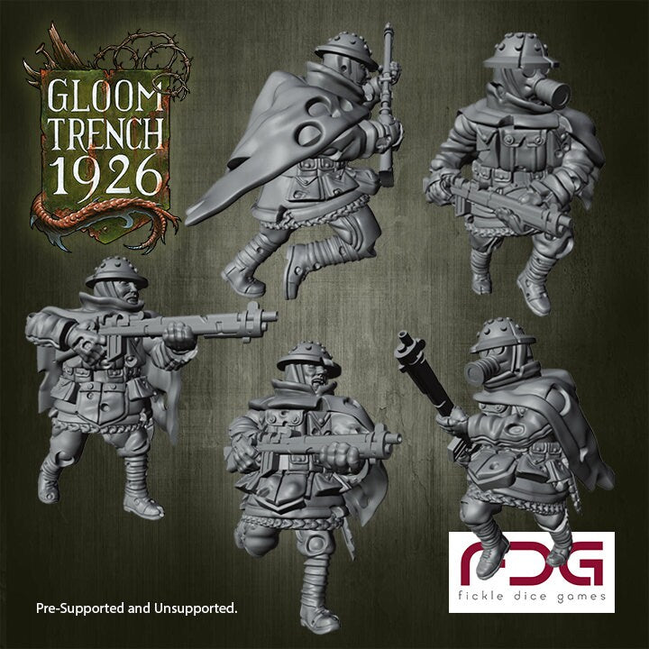 Gloom Trench - British Empire Riflemen Advancing x5 - Fickle Dice Games (Custom Order)