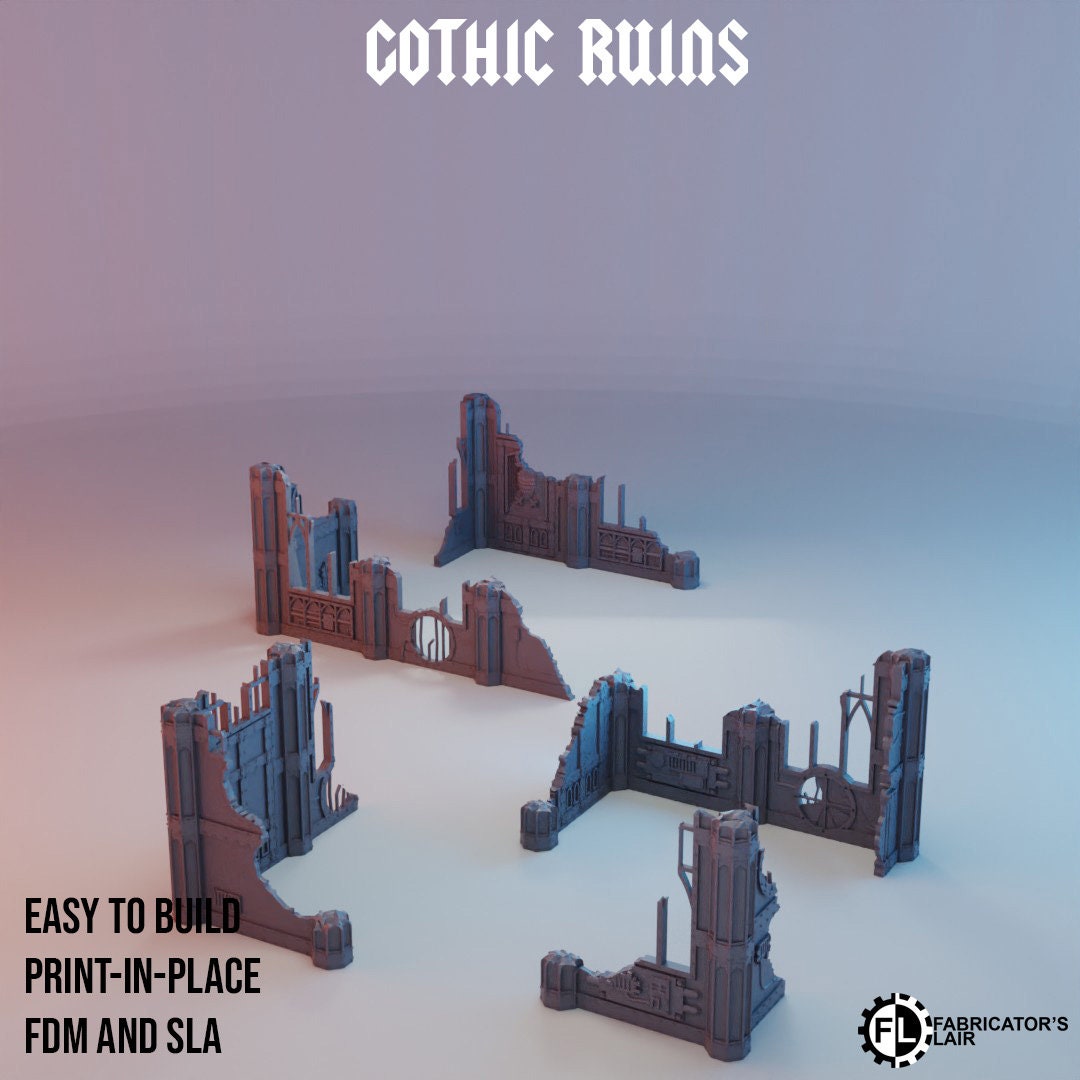 Gothic Ruins Set #1 - Wargaming Terrain 28mm - Large Bundle Set or Individual - Printed on FDM Bambu Lab X1 Carbon (Custom Order)