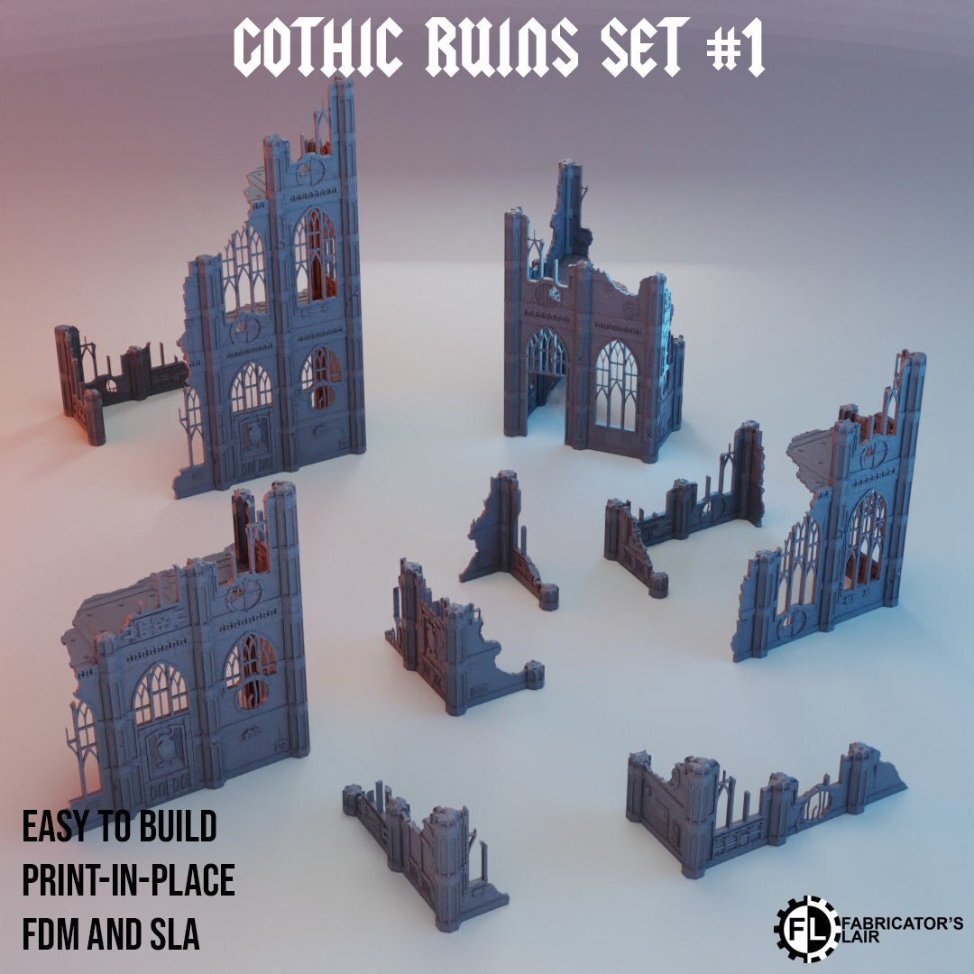 Gothic Ruins Set #1 Wargaming Terrain 28mm - Large Bundle Set or Individual - Printed on FDM Bambu Lab X1 Carbon (Custom Order) - product image 1 of 8