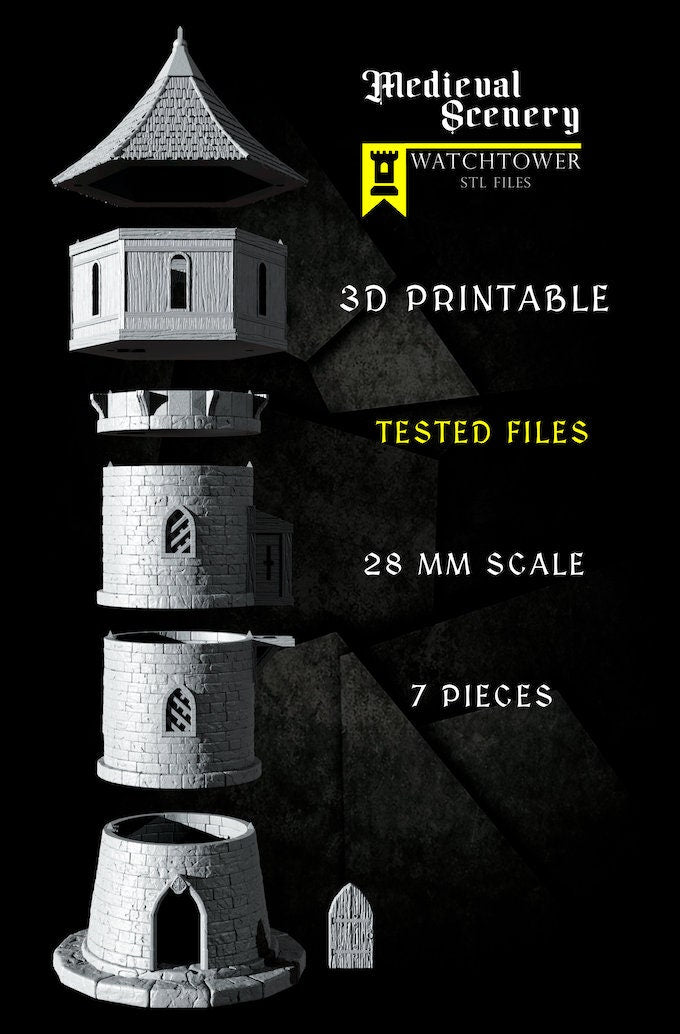 Medieval Scenery Watchtower Wargaming Terrain 28mm - Large Bundle Set or Individual - Printed on FDM Bambu Lab X1 Carbon (Custom Order) - product image 3 of 4
