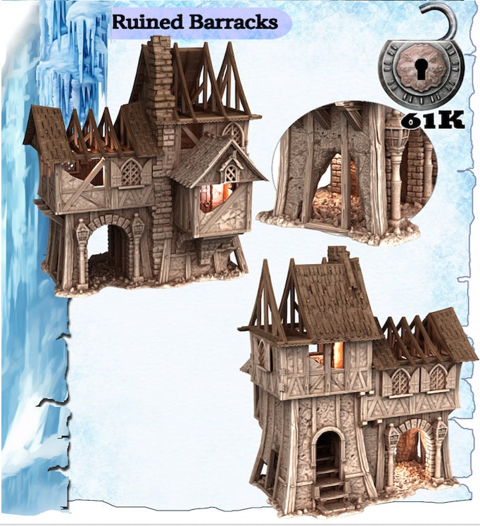 The Frost 2 Ruined Barracks - Wargaming Terrain 28mm - Printed on FDM Bambu Lab X1 Carbon (Custom Order) - product image