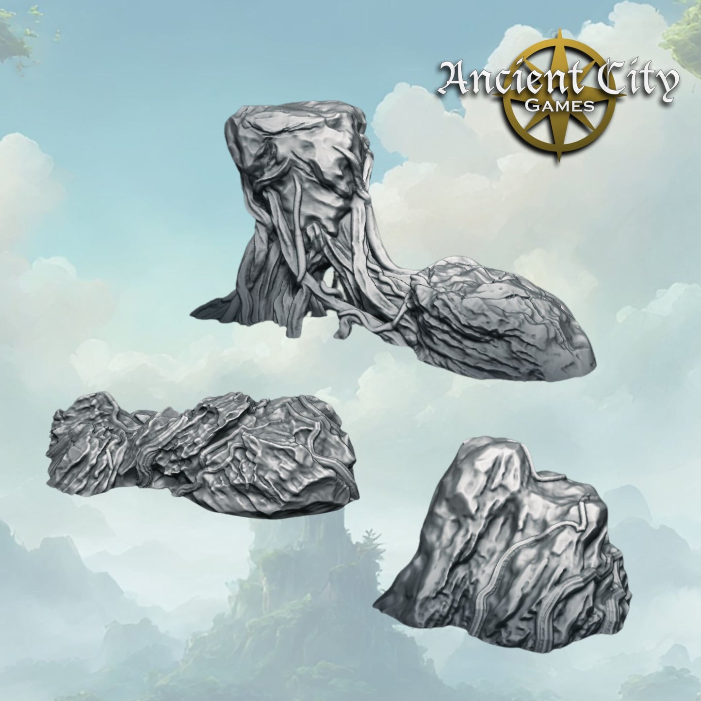 Enchanted Isles Low Rocks x3 Wargaming Terrain 28mm-32mm - Printed on FDM Bambu Lab X1 Carbon (Custom Order) - product image