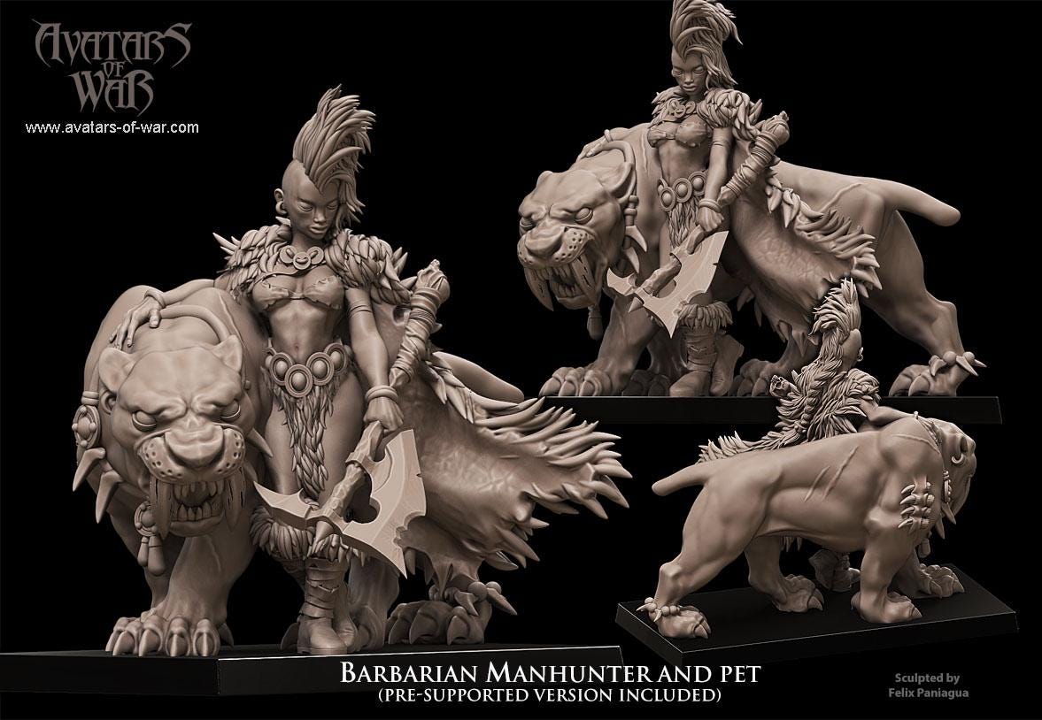 Avatars of War Barbarian Manhunter with Sabertooth Familiar - Fantasy / D&D (Custom Order) - product image