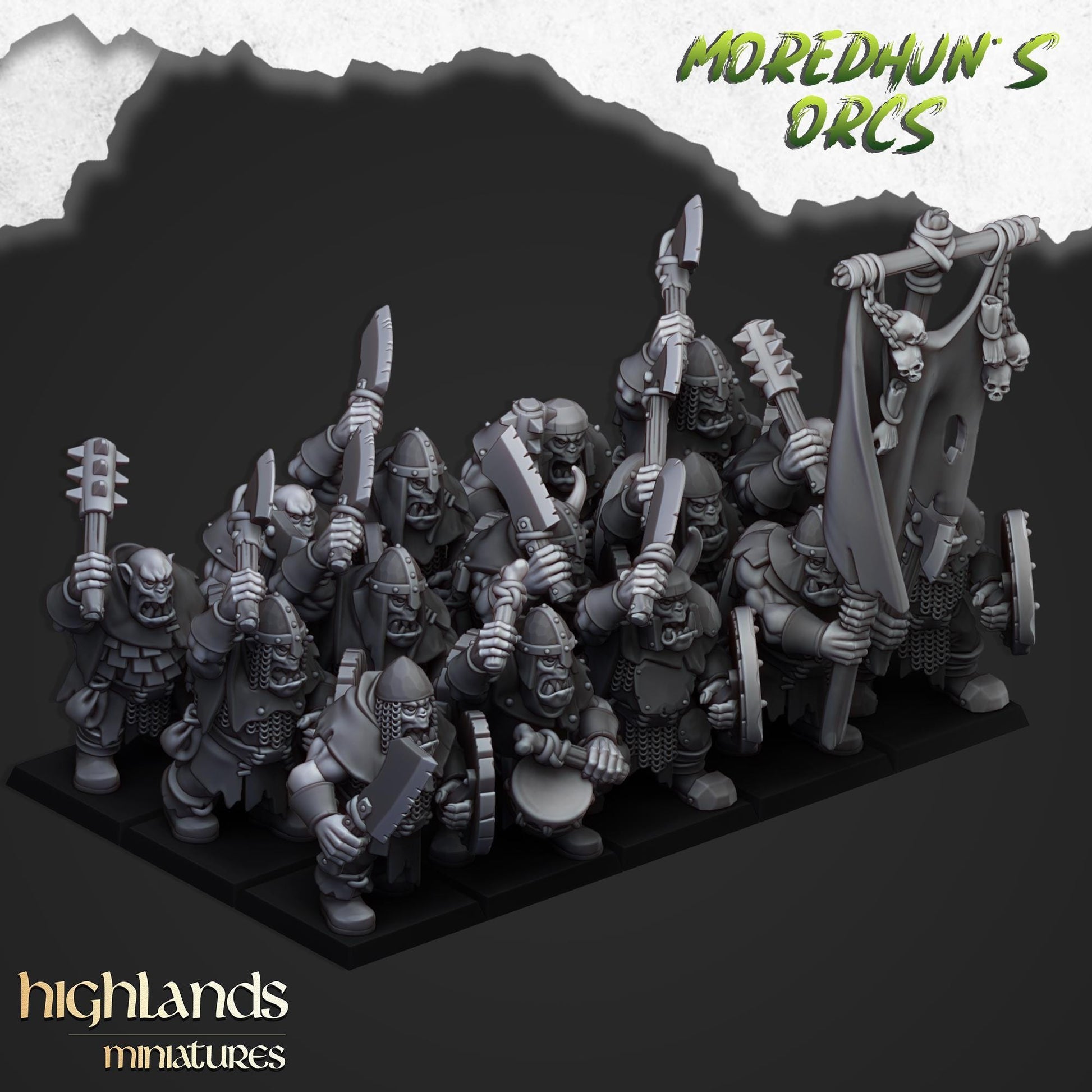 Highland Miniatures Orc Warriors with Hand Weapons or Spears - Fantasy / D&D (Custom Order) - product image 1 of 2