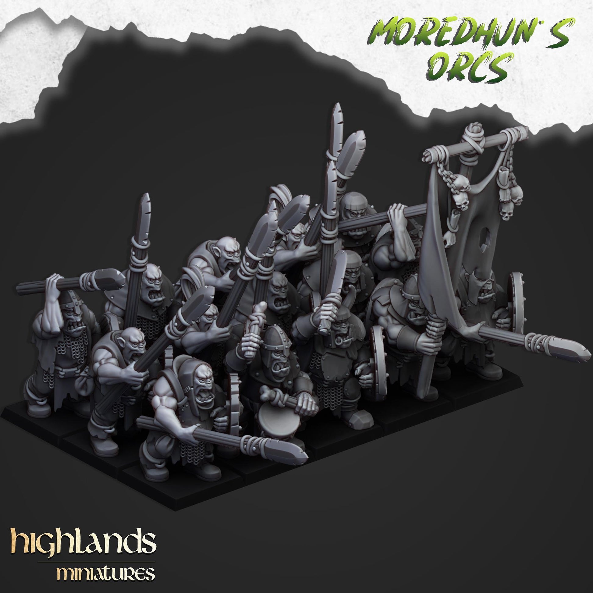 Highland Miniatures Orc Warriors with Hand Weapons or Spears - Fantasy / D&D (Custom Order) - product image 2 of 2