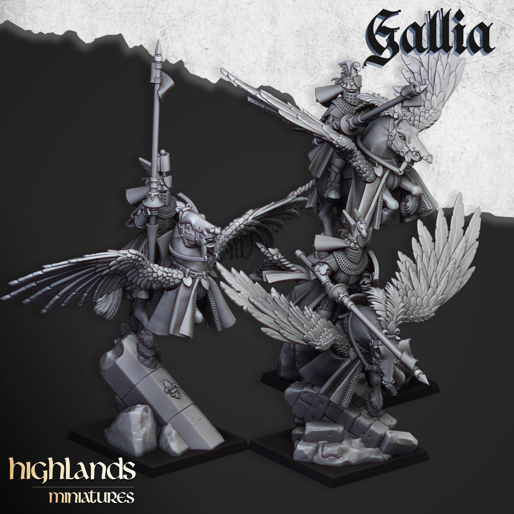 Highland Miniatures Gallia Knights on Pegasus - Fantasy / D&D (Custom Order) - product image 1 of 7
