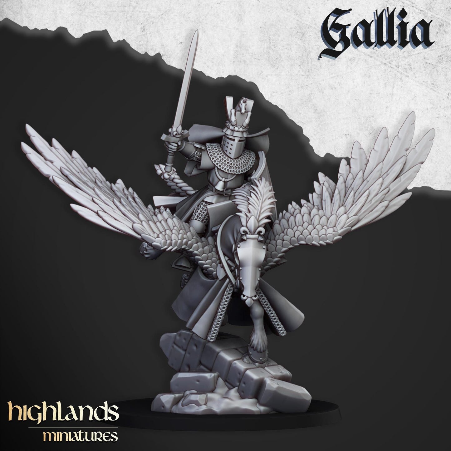 Highland Miniatures Gallia Knights on Pegasus - Fantasy / D&D (Custom Order) - product image 2 of 7