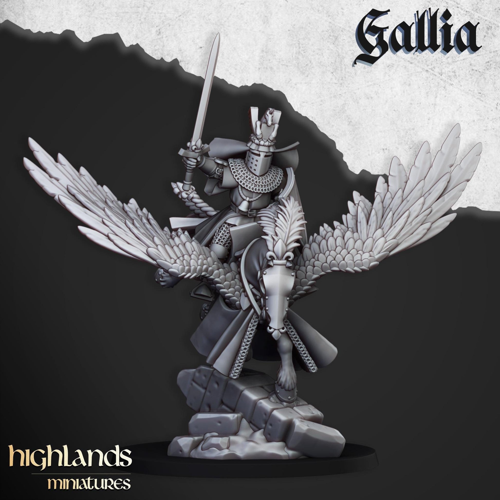 Highland Miniatures Gallia Knights on Pegasus - Fantasy / D&D (Custom Order) - product image 2 of 7