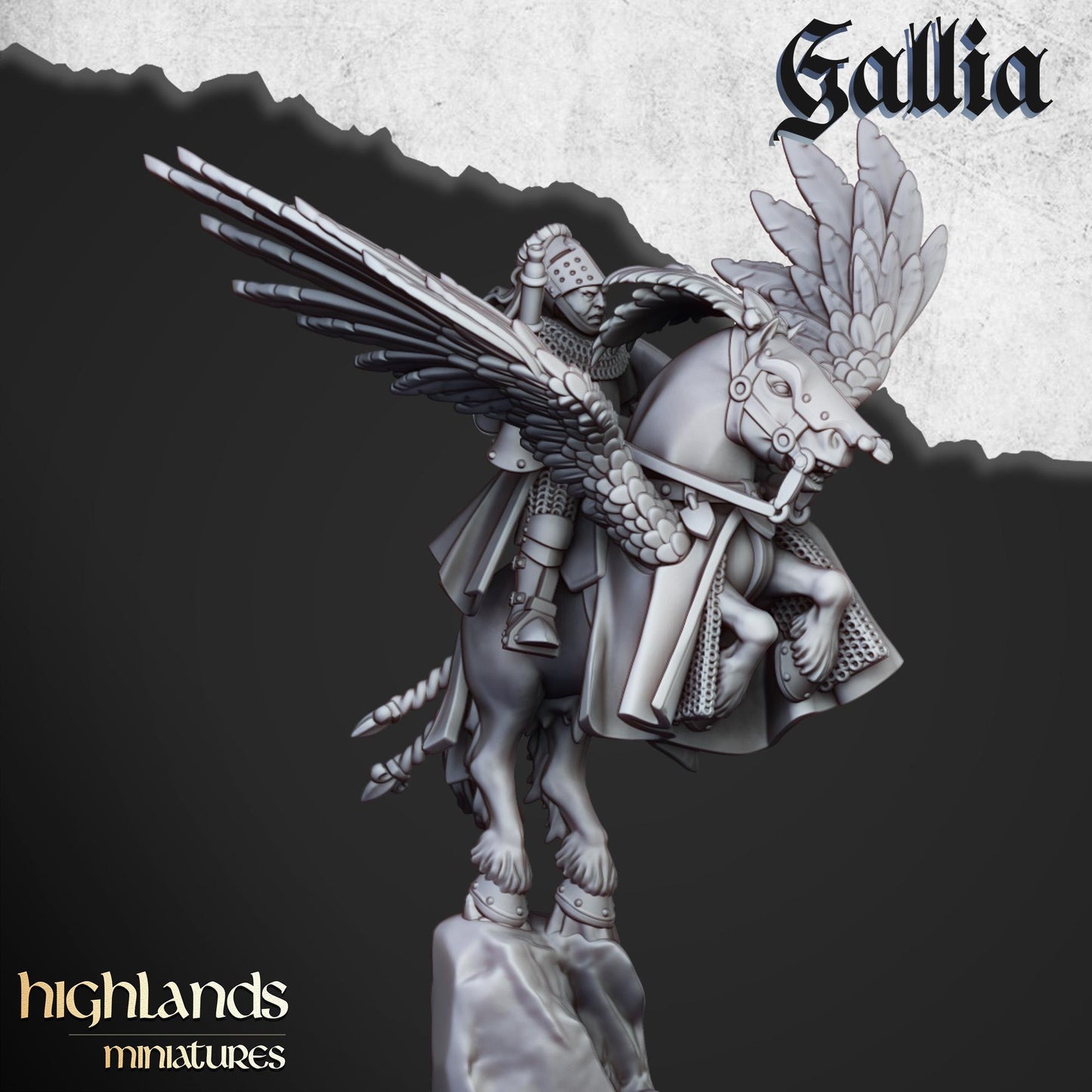Highland Miniatures Gallia Knights on Pegasus - Fantasy / D&D (Custom Order) - product image 4 of 7