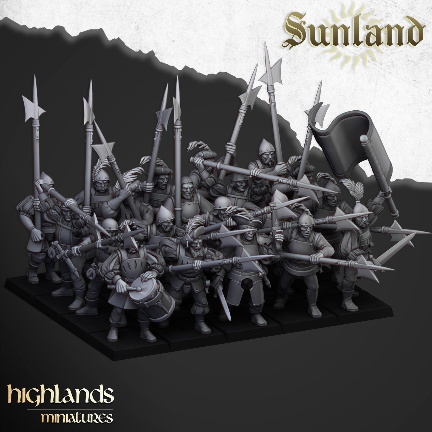 Highland Miniatures Sunland Troops with Halberds or Spears - Fantasy / D&D (Custom Order) - product image 1 of 2