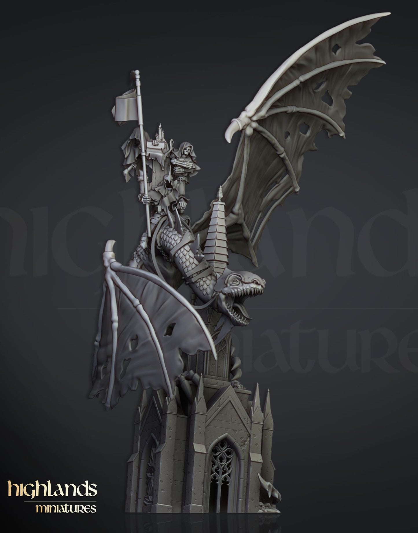 Highland Miniatures Transilvanya Ezekiel, Lord Necromancer on Flying Monster - Fantasy / D&D (Custom Order) - product image 3 of 4