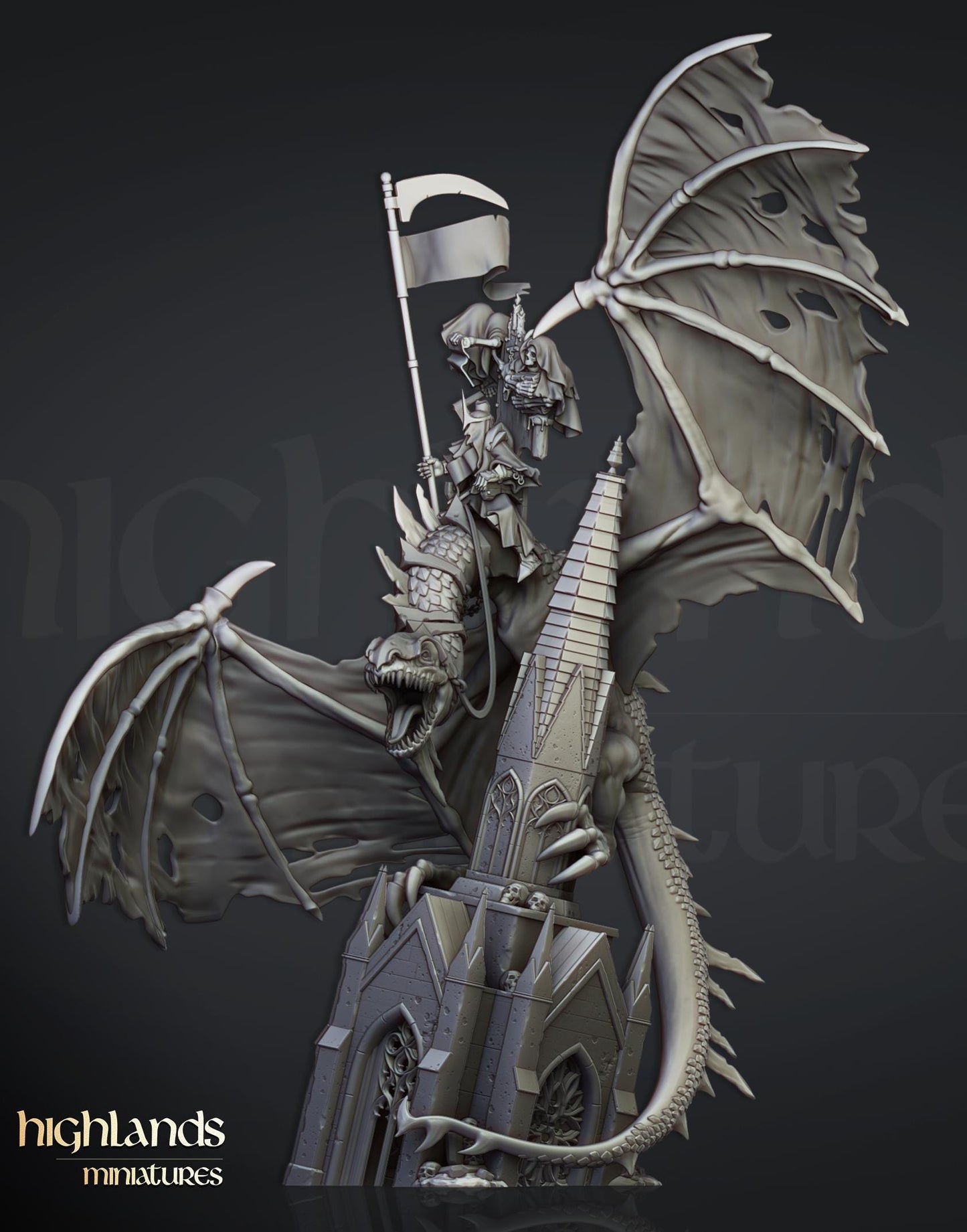 Highland Miniatures Transilvanya Ezekiel, Lord Necromancer on Flying Monster - Fantasy / D&D (Custom Order) - product image 2 of 4
