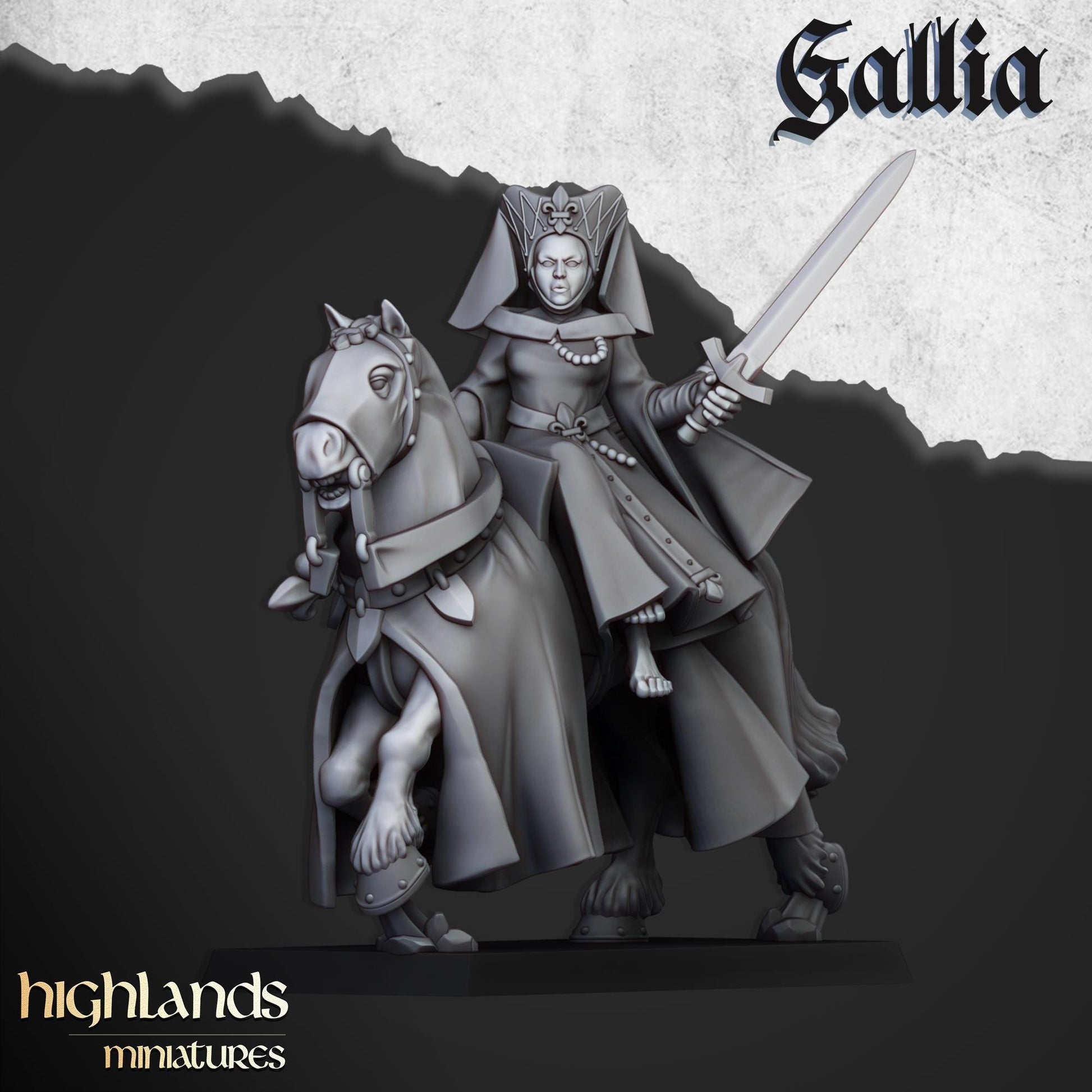 Highland Miniatures Damsel of Gallia on Horse - Fantasy / D&D (Custom Order) - product image