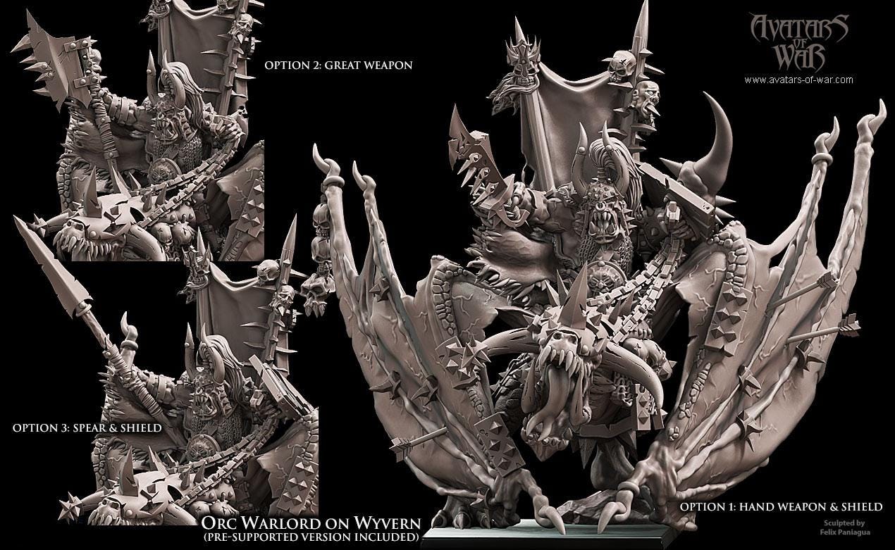 Avatars of War Orc Warlord mounted on Wyvern - Fantasy / D&D (Custom Order) - product image 1 of 4