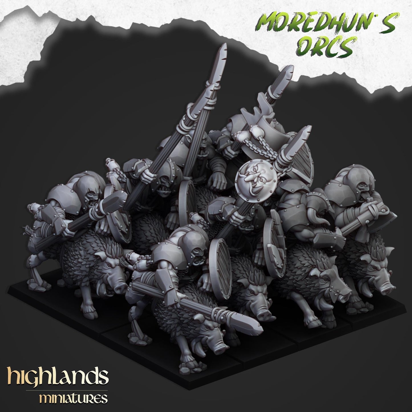 Highland Miniatures Mounted Orcs with Spears - Fantasy / D&D (Custom Order) - product image