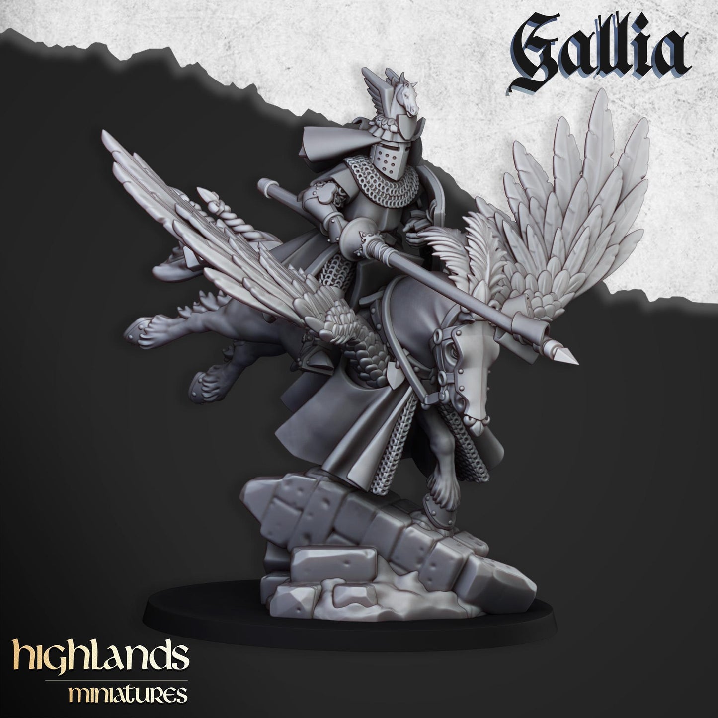 Highland Miniatures Gallia Knights on Pegasus - Fantasy / D&D (Custom Order) - product image 5 of 7
