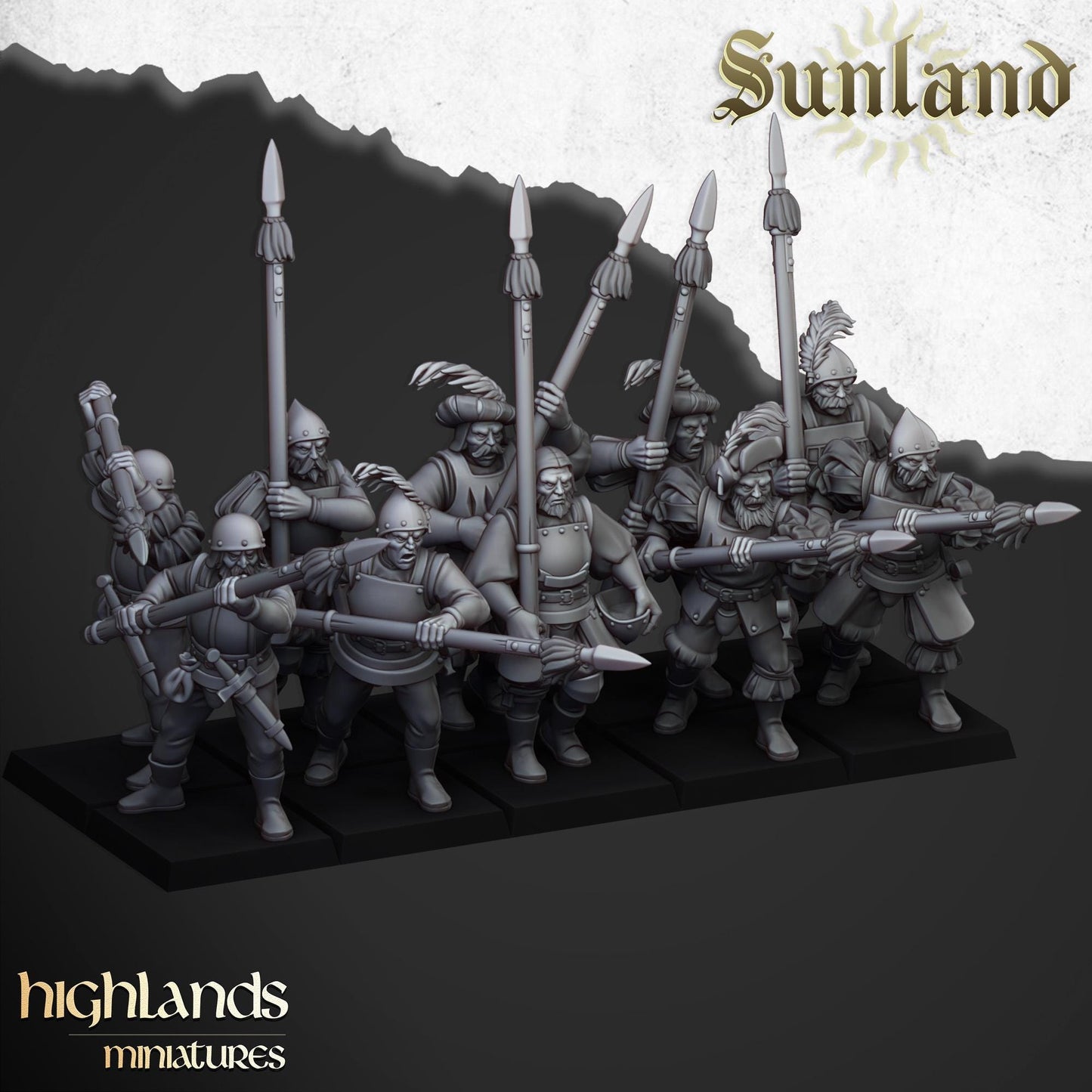 Highland Miniatures Sunland Troops with Halberds or Spears - Fantasy / D&D (Custom Order) - product image 2 of 2