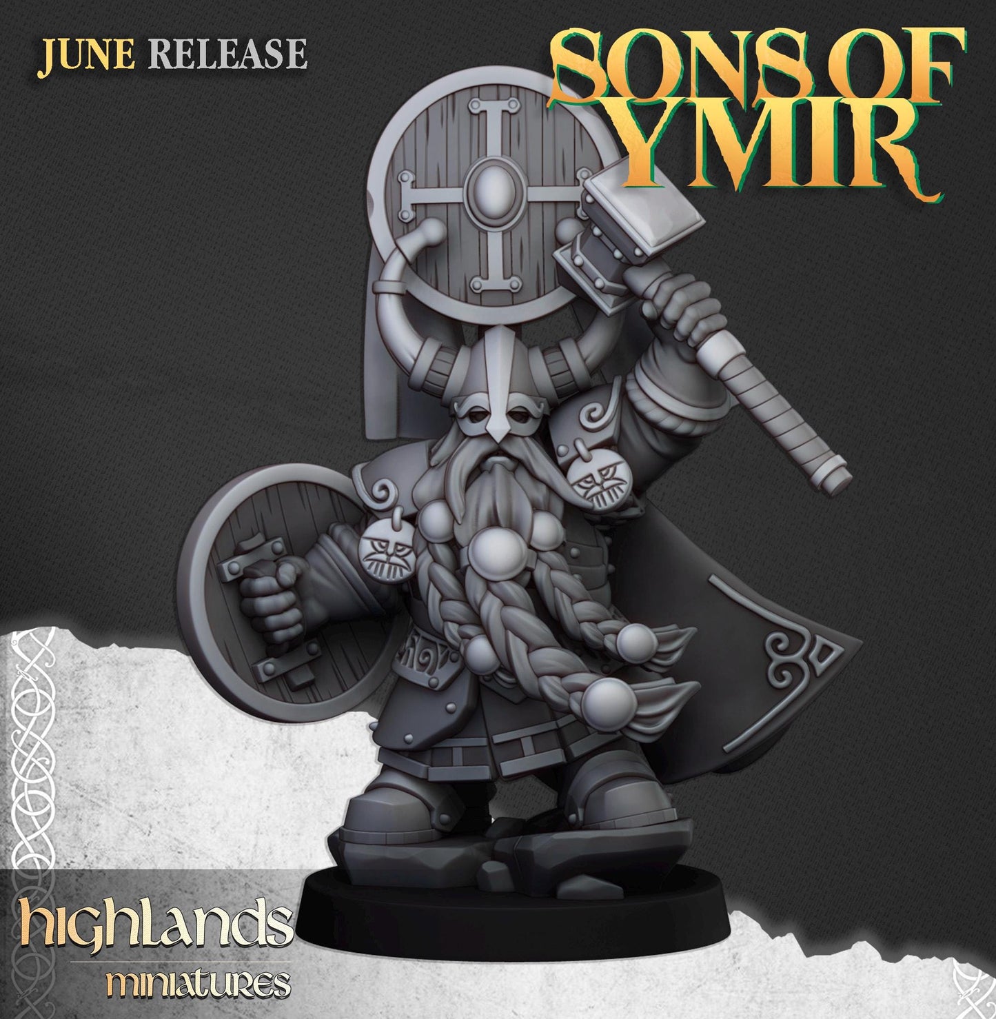 Highland Miniatures Dwarf Prince with Hammer and Shield - Fantasy / D&D (Custom Order) - product image