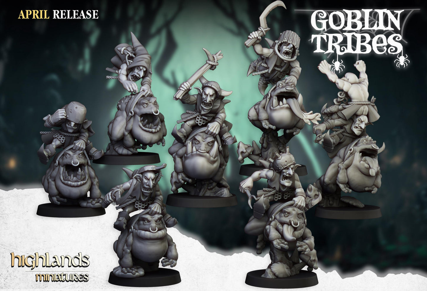 Highland Miniatures Swamp Goblins Frog Riders - Fantasy / D&D (Custom Order) - product image 1 of 2