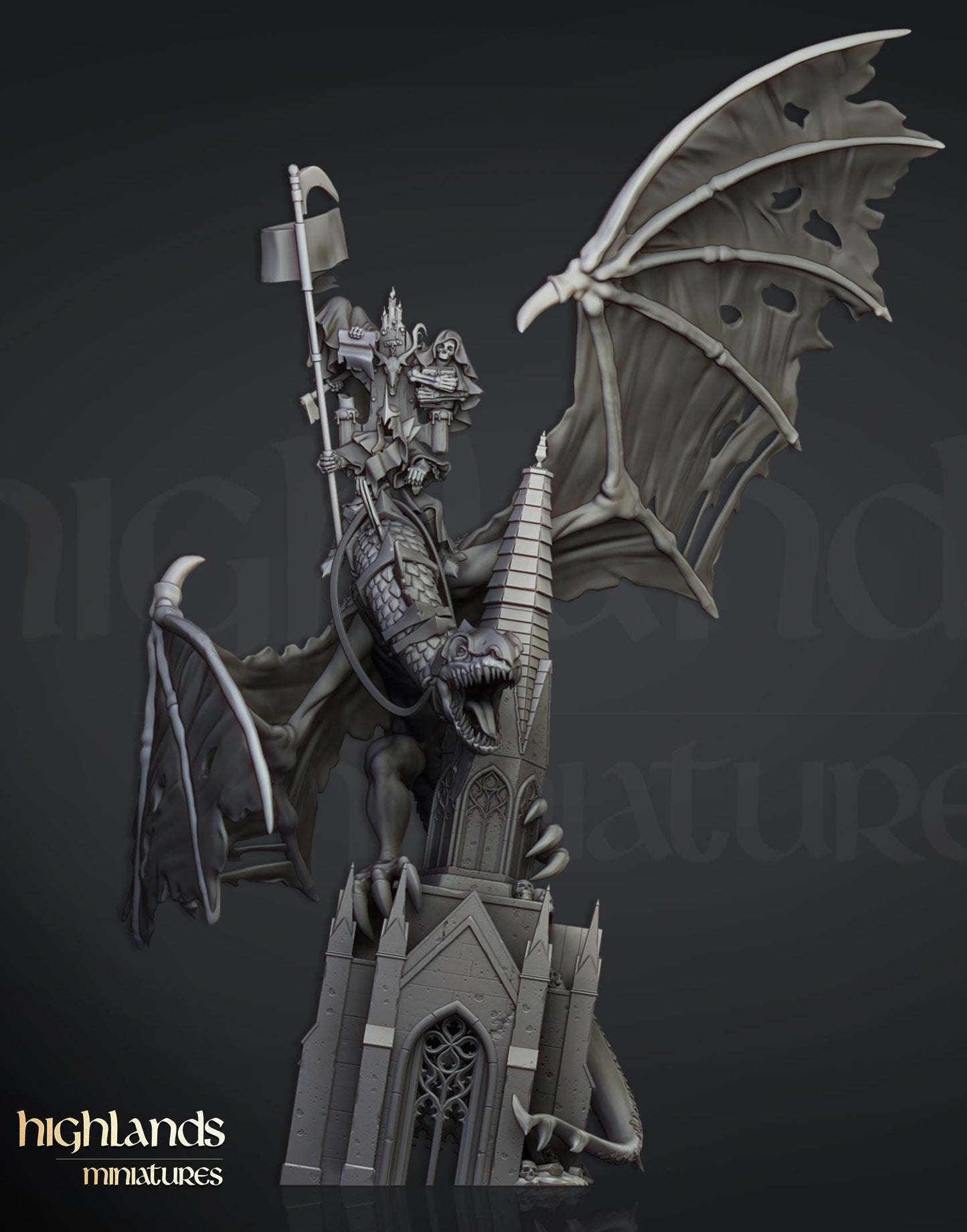 Highland Miniatures Transilvanya Ezekiel, Lord Necromancer on Flying Monster - Fantasy / D&D (Custom Order) - product image 1 of 4
