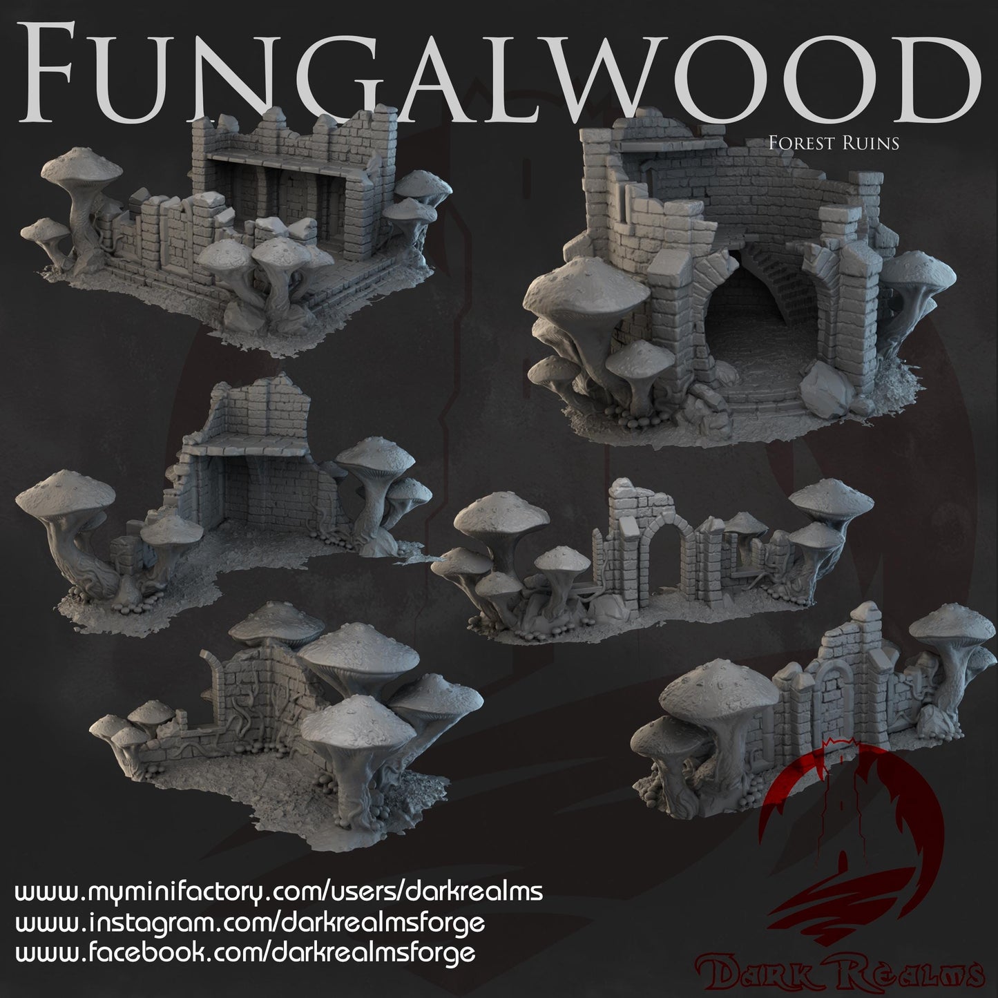 Dark Realms Fungalwood - Forest Ruins - Printed on FDM Bambu Lab X1 Carbon (Custom Order) - product image