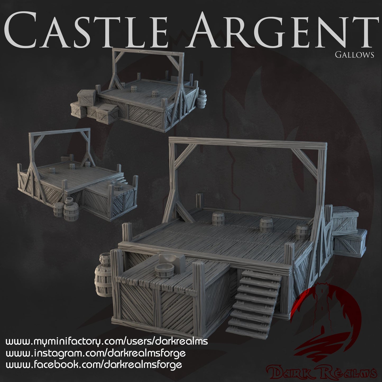 Dark Realms Castle Argent - Gallows - Printed on FDM Bambu Lab X1 Carbon (Custom Order) - product image