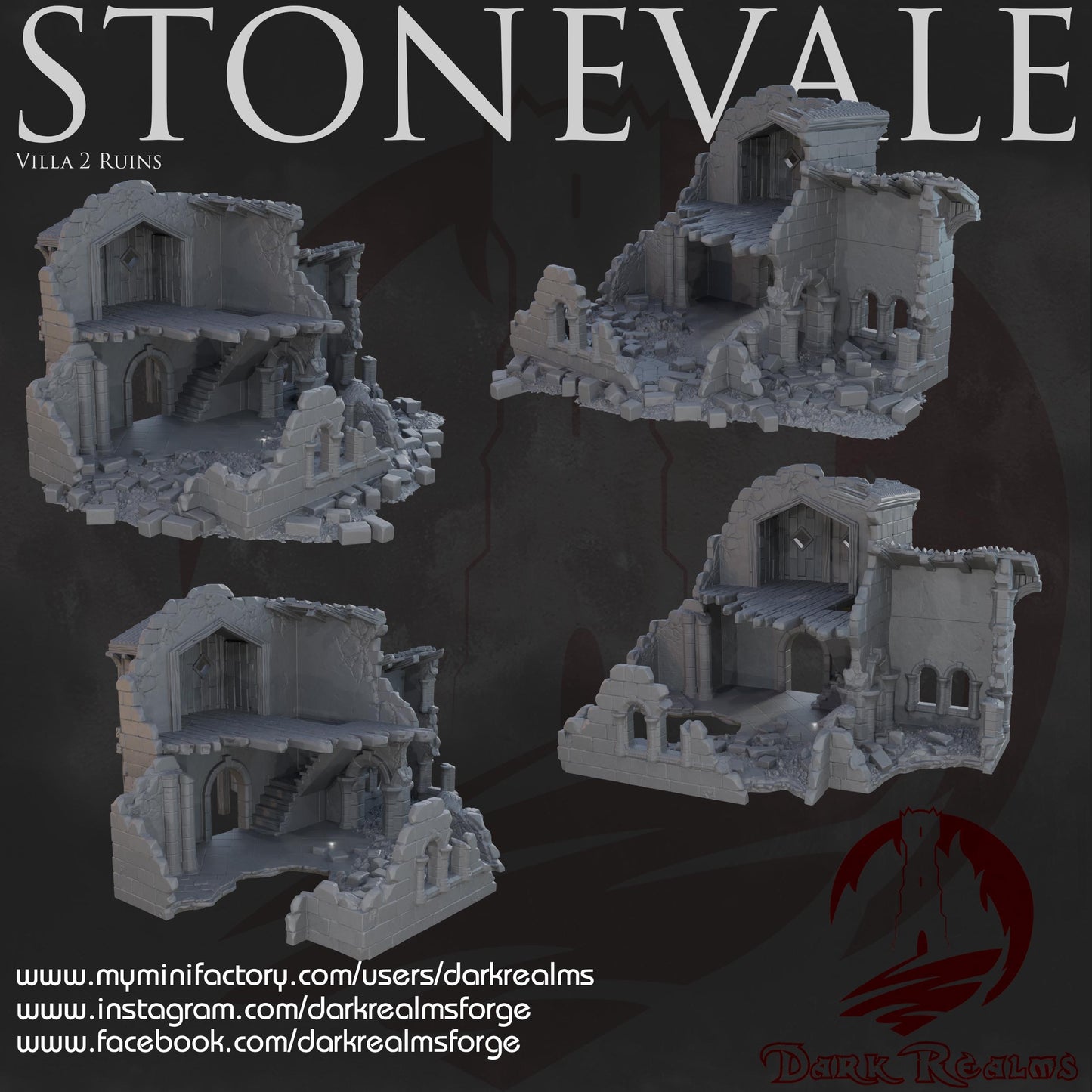 Dark Realms Stonevale - Villa 2 Ruins - Printed on FDM Bambu Lab X1 Carbon (Custom Order) - product image 2 of 3