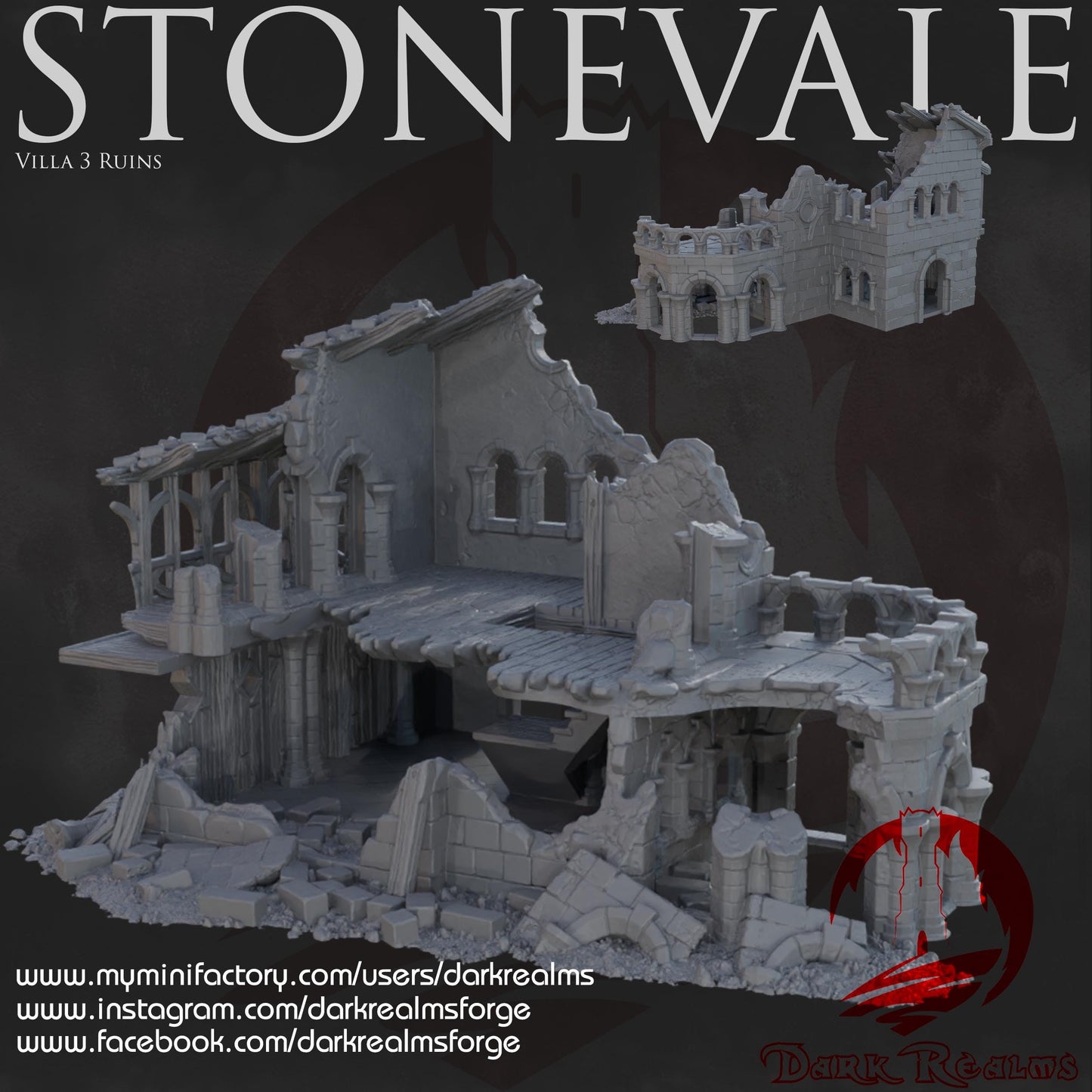 Dark Realms Stonevale - Villa 3 Ruins - Printed on FDM Bambu Lab X1 Carbon (Custom Order) - product image 2 of 2