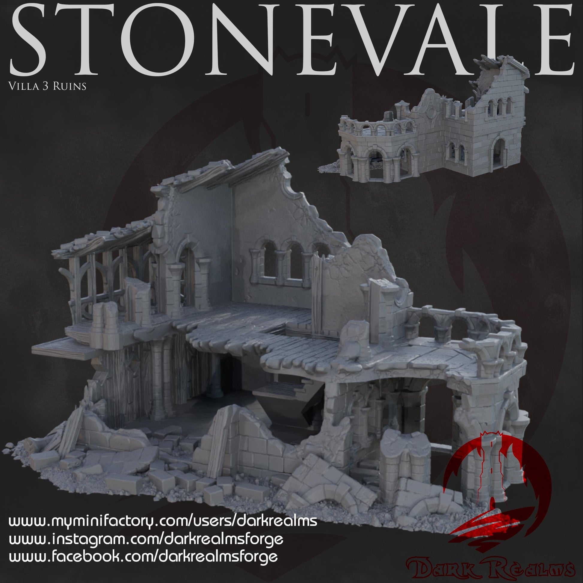 Dark Realms Stonevale - Villa 3 Ruins - Printed on FDM Bambu Lab X1 Carbon (Custom Order) - product image 2 of 2