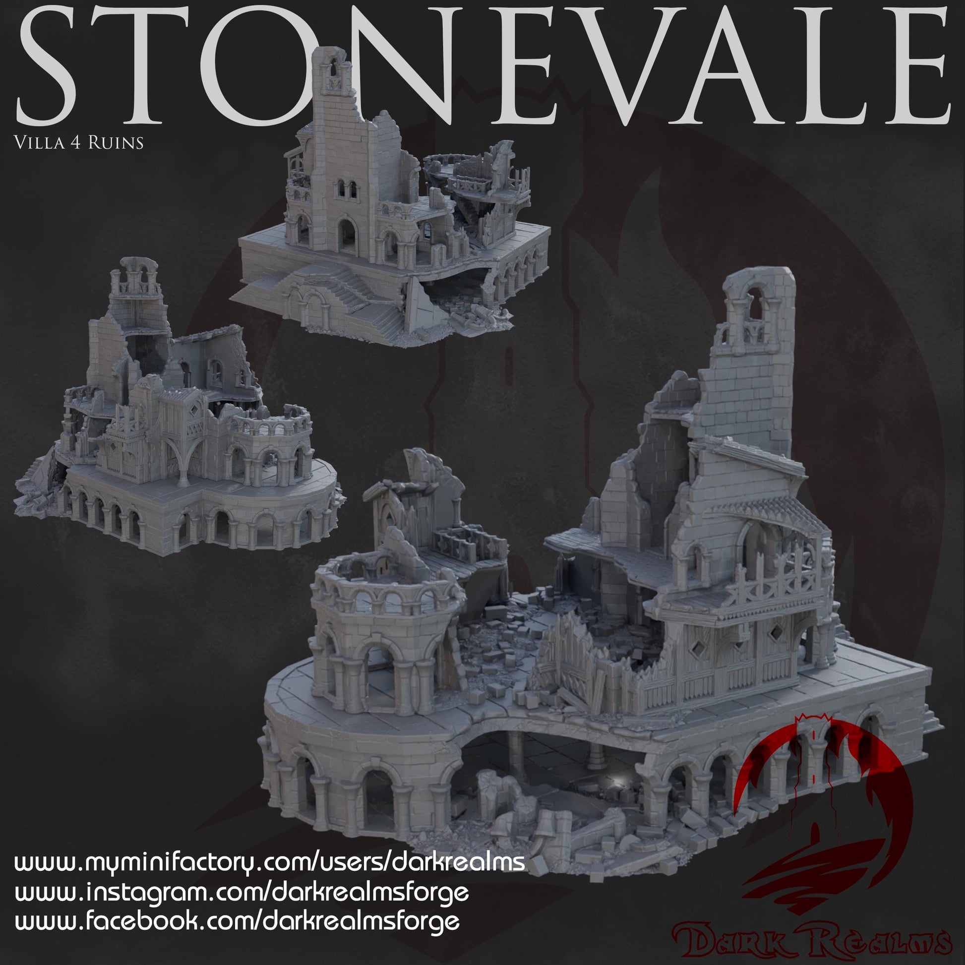 Dark Realms Stonevale - Villa 4 Ruins - Printed on FDM Bambu Lab X1 Carbon (Custom Order) - product image 2 of 3