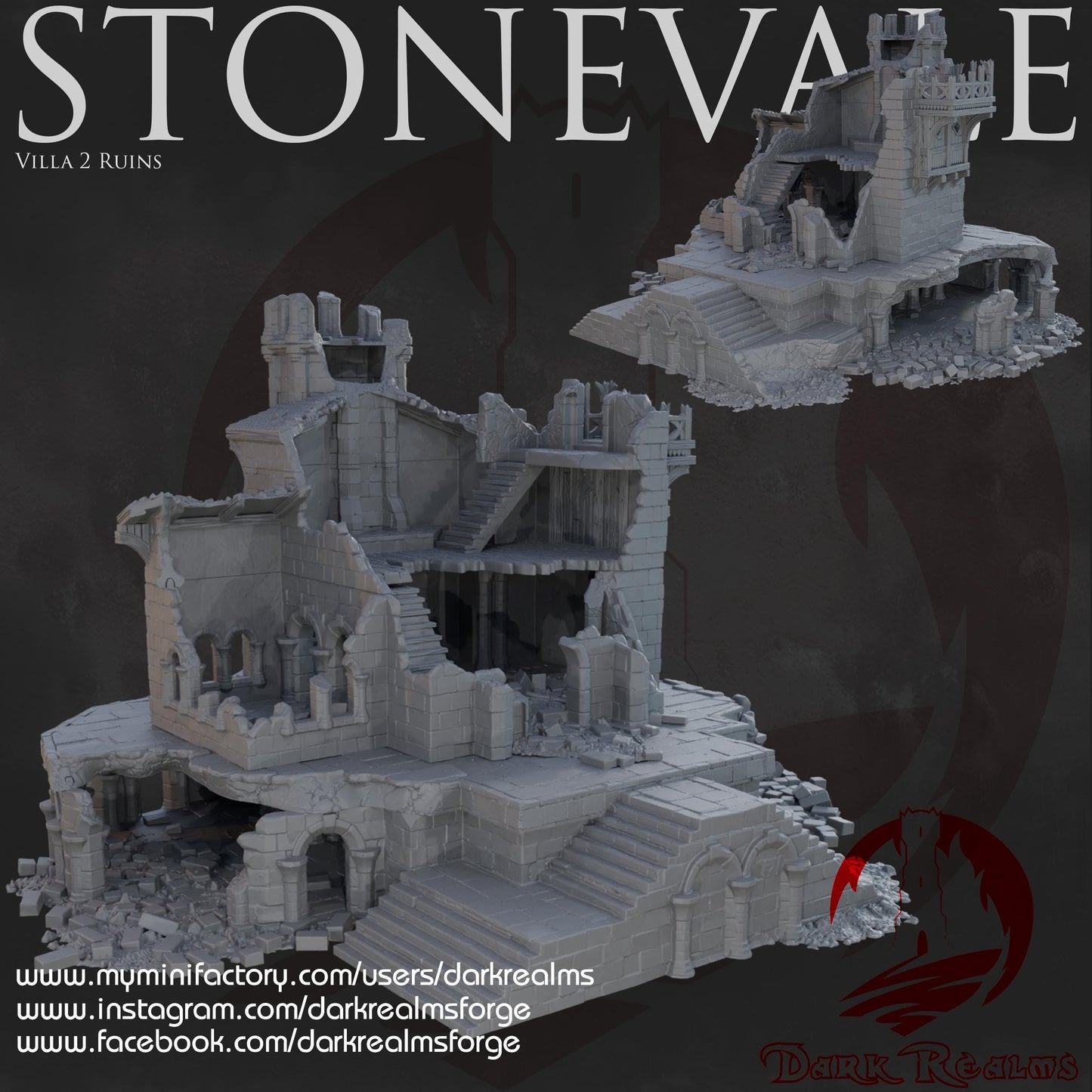 Dark Realms Stonevale - Villa 2 Ruins - Printed on FDM Bambu Lab X1 Carbon (Custom Order) - product image 1 of 3