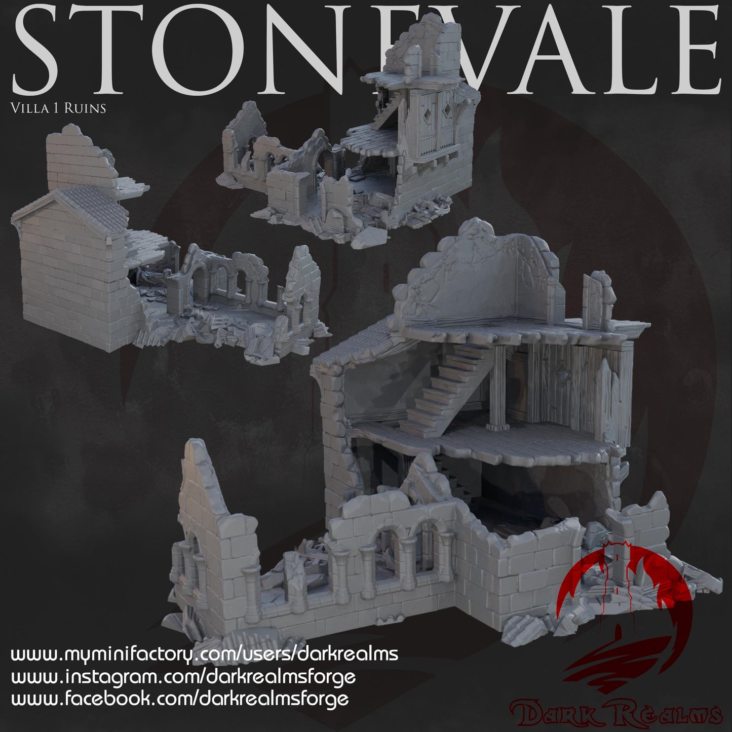Dark Realms Stonevale - Villa 1 Ruins - Printed on FDM Bambu Lab X1 Carbon (Custom Order) - product image 2 of 3