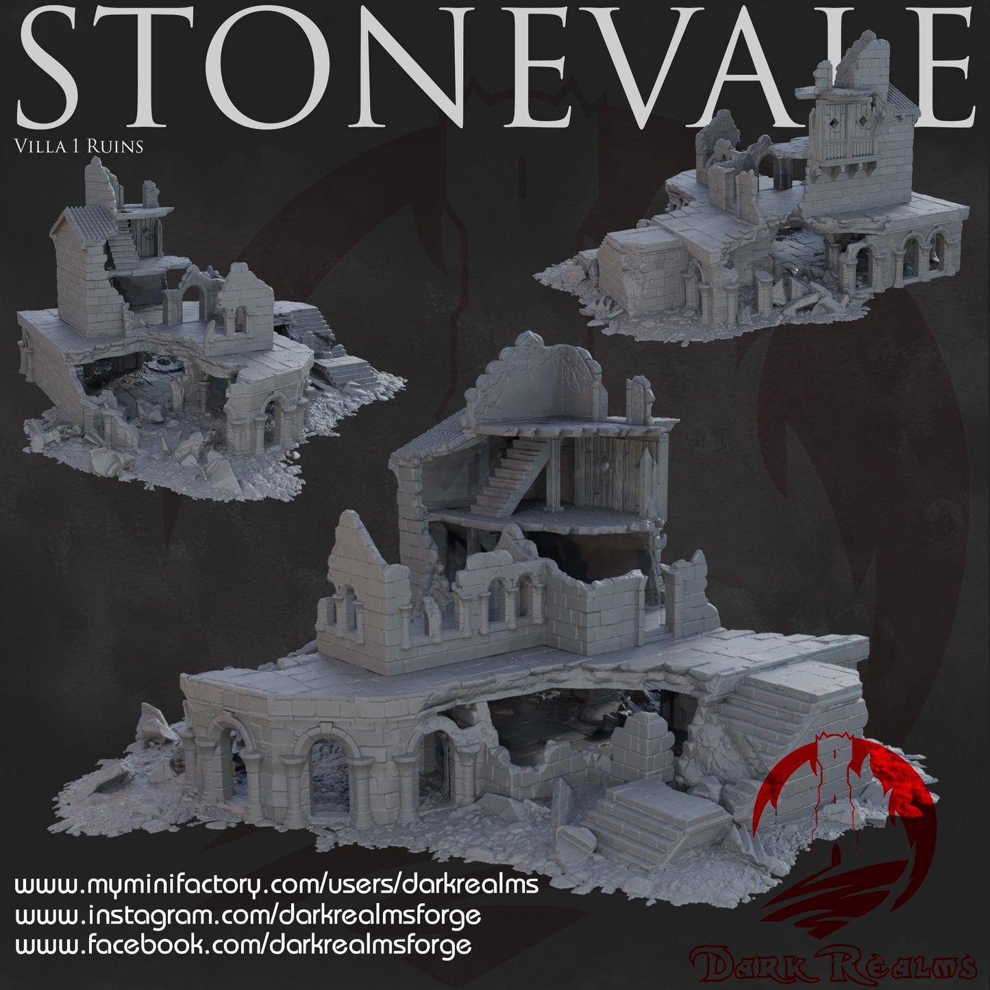 Dark Realms Stonevale - Villa 1 Ruins - Printed on FDM Bambu Lab X1 Carbon (Custom Order) - product image 1 of 3