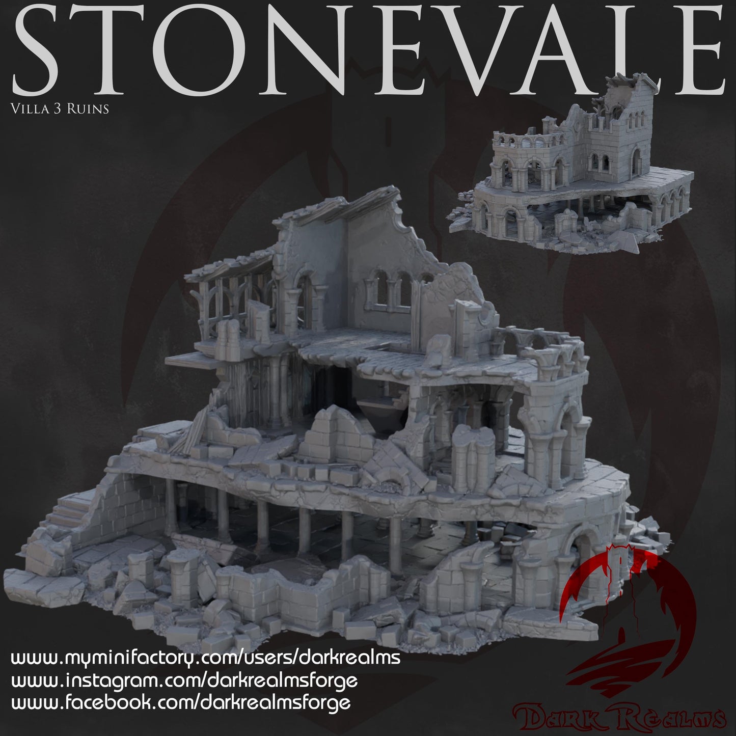 Dark Realms Stonevale - Villa 3 Ruins - Printed on FDM Bambu Lab X1 Carbon (Custom Order) - product image 1 of 2