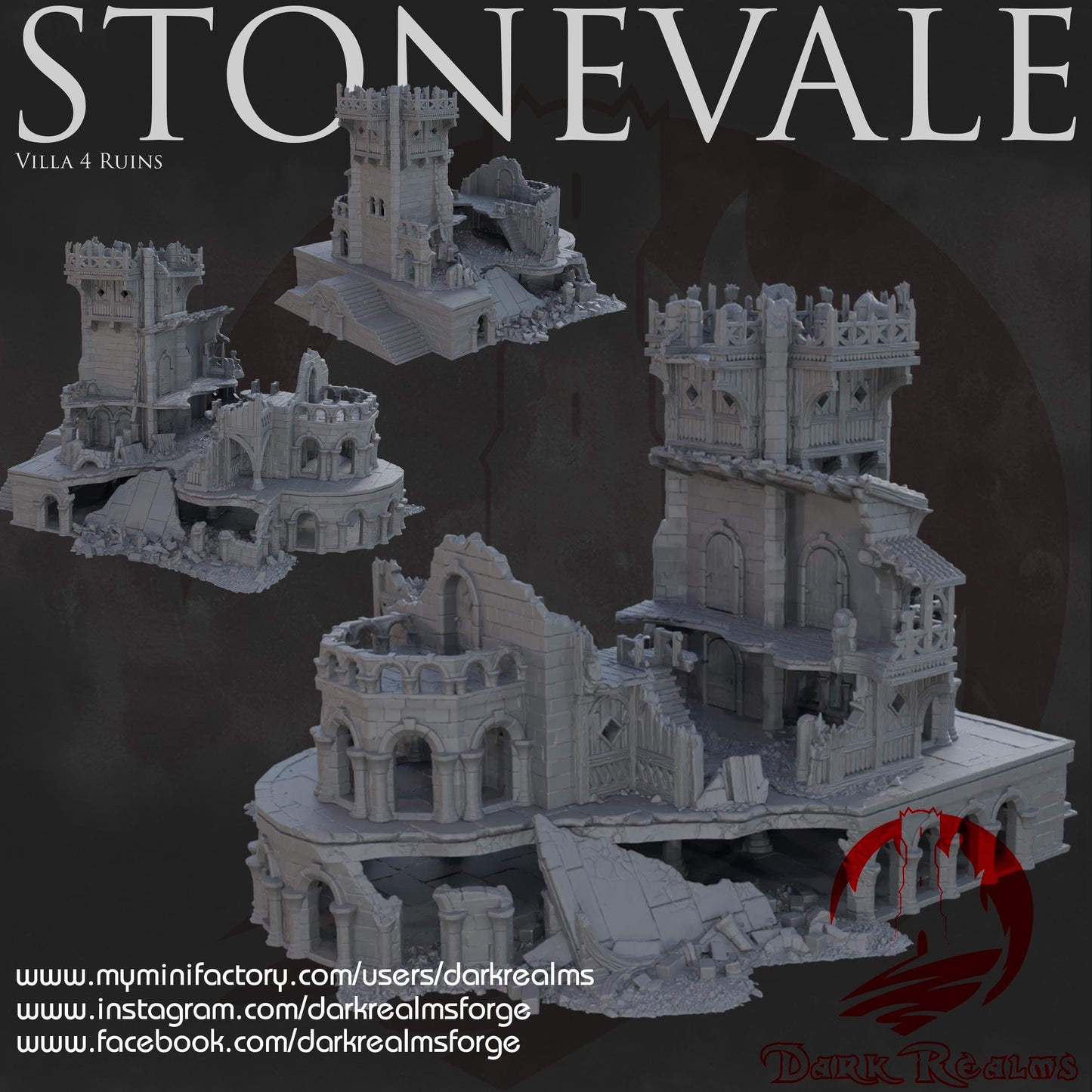 Dark Realms Stonevale - Villa 4 Ruins - Printed on FDM Bambu Lab X1 Carbon (Custom Order) - product image 1 of 3